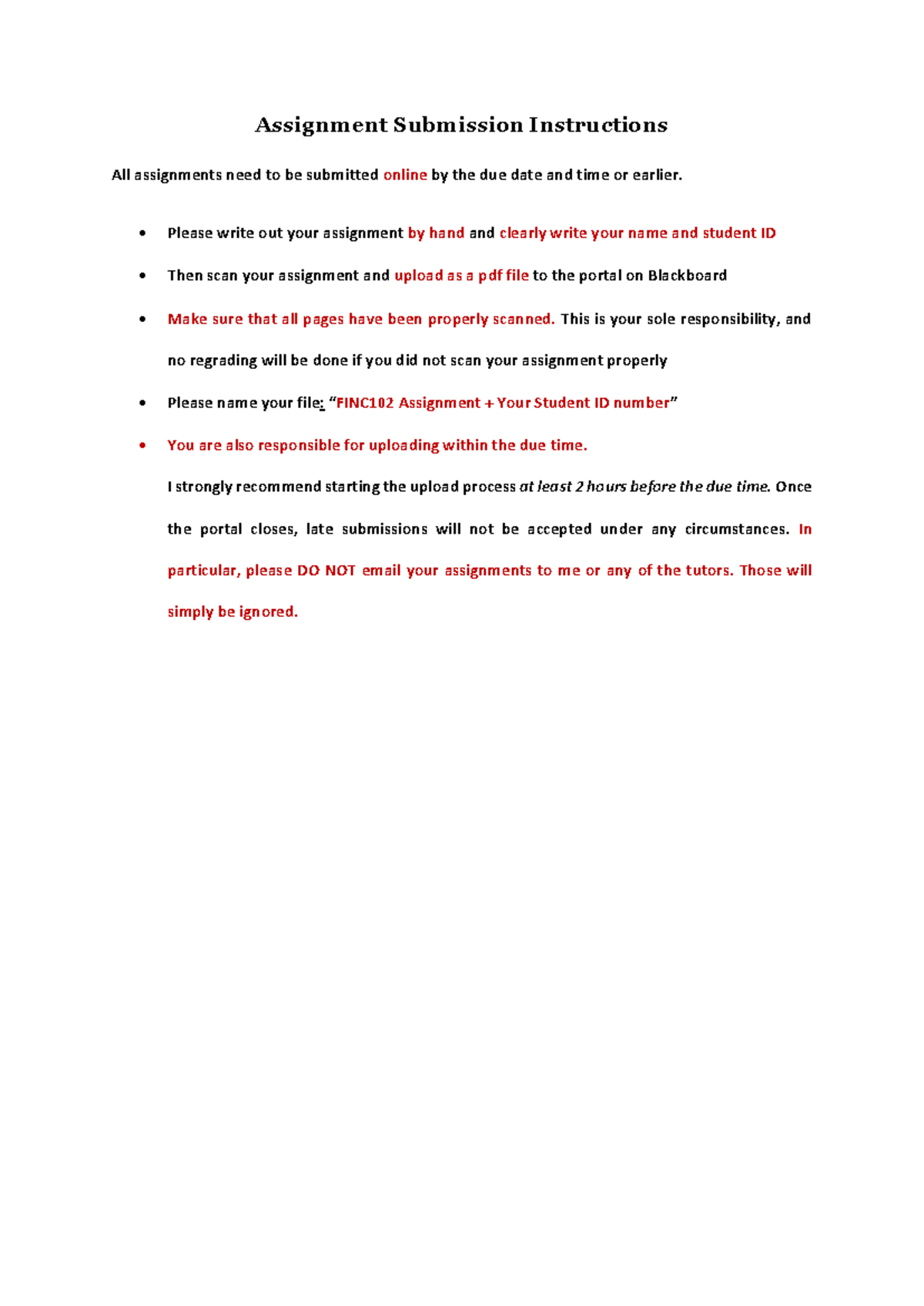 FINC102 Assignment Submission Guide & Important Instructions - Studocu