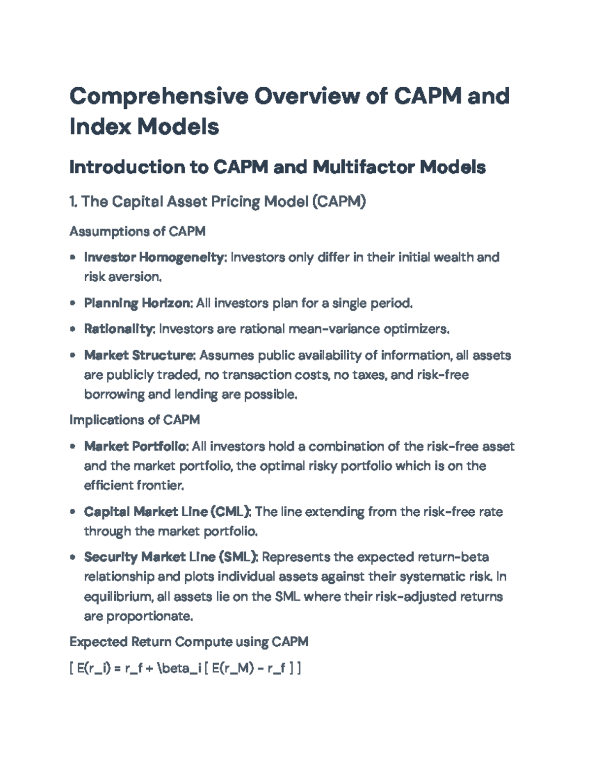CAPM and Multifactor Models Overview - Key Insights and Applications ...
