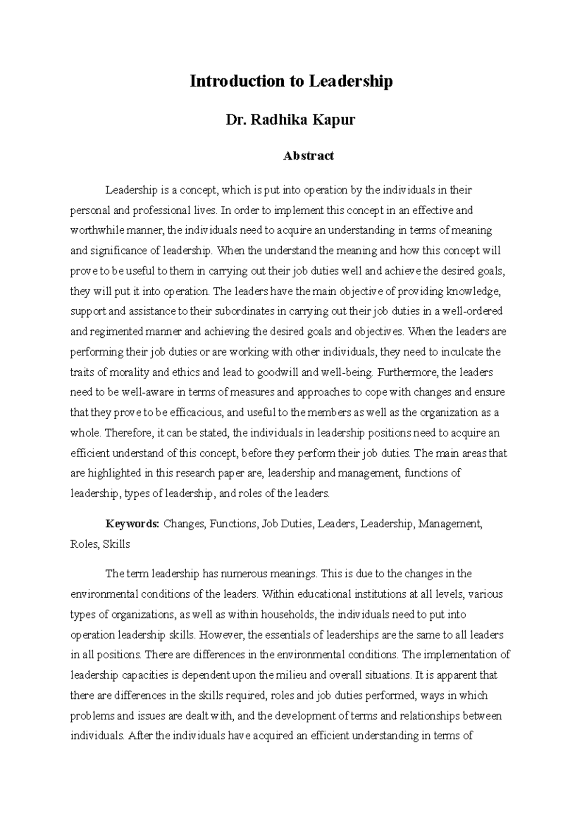 Leadership Concept and Theories: Introduction to Leadership I - Studocu