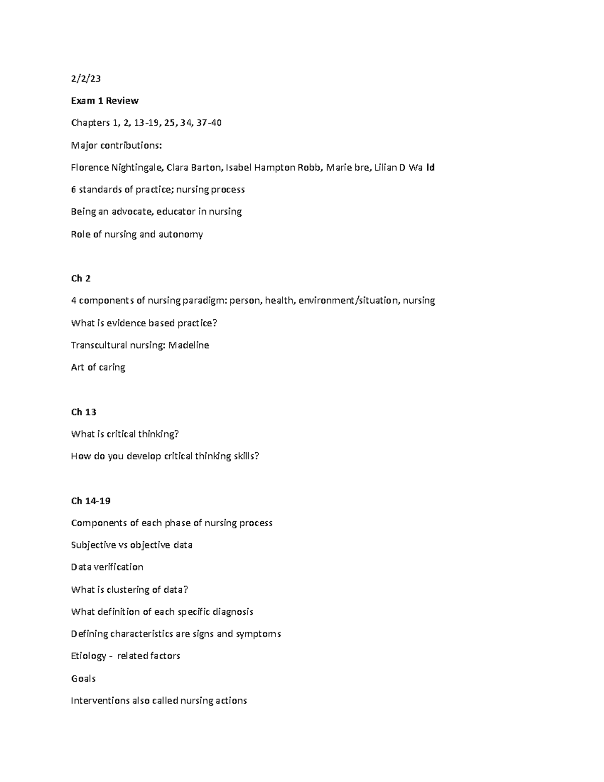 NURS 101 Exam 1 Review Notes: Key Concepts and Nursing Practices - Studocu