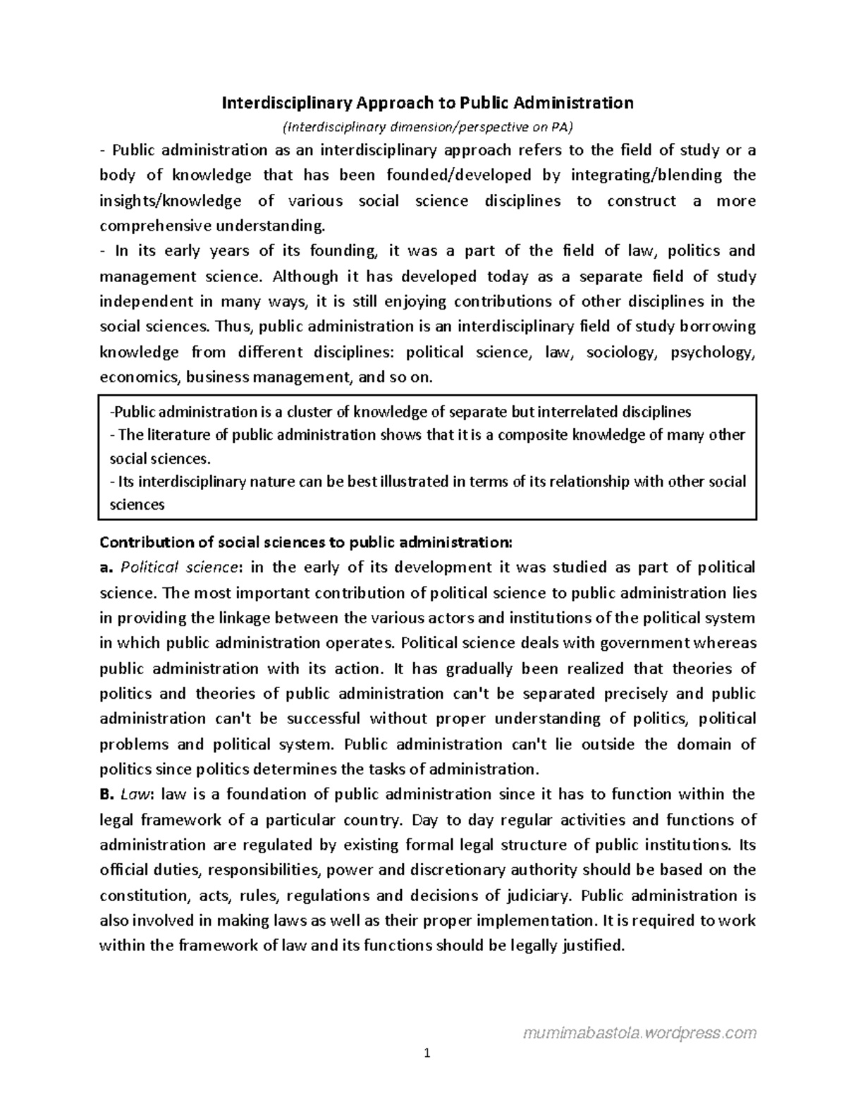 Interdisciplinary Perspective in PA: Integrating Social Sciences - Studocu