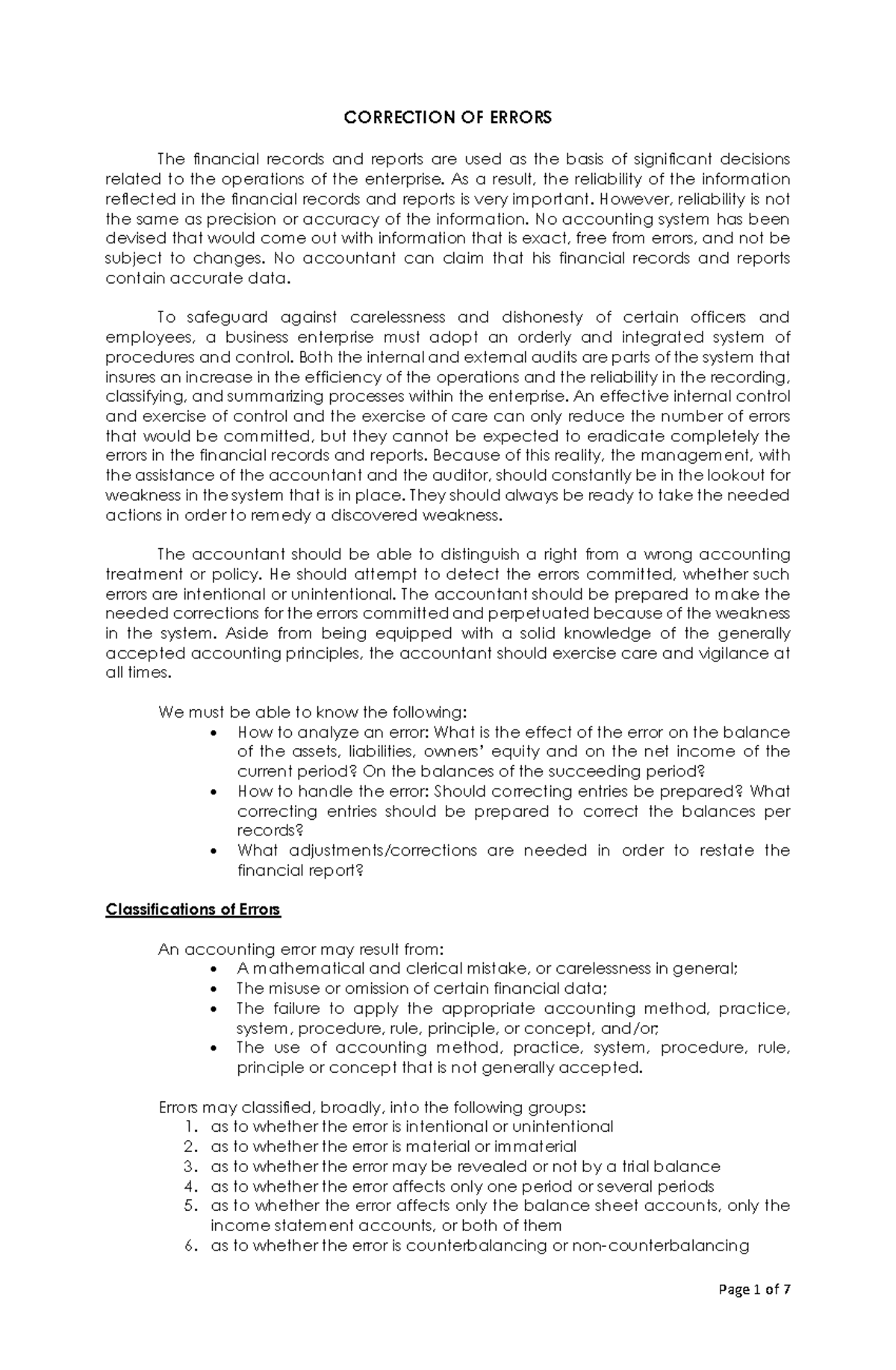 Correction of Errors in Financial Reporting - Theory Overview PDF - Studocu