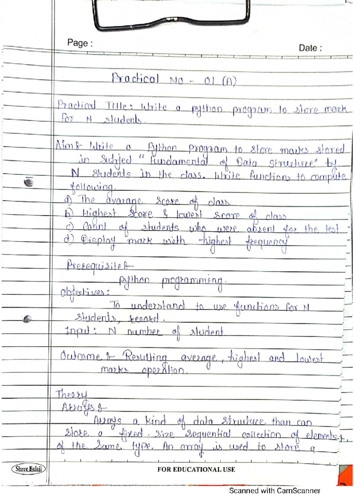 Practical Manual for Python Programming: Data Structures & Algorithms ...