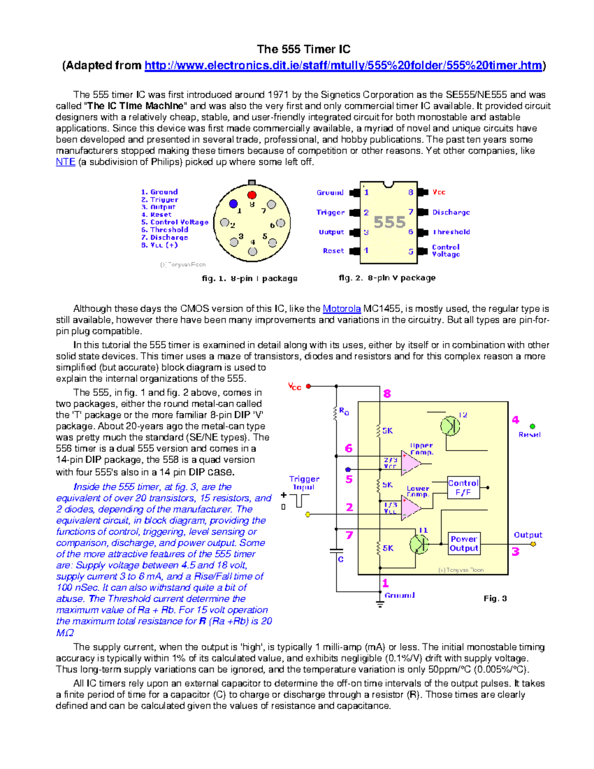 The 555 Timer IC - ECE guide - The 555 Timer IC (Adapted from - Studocu