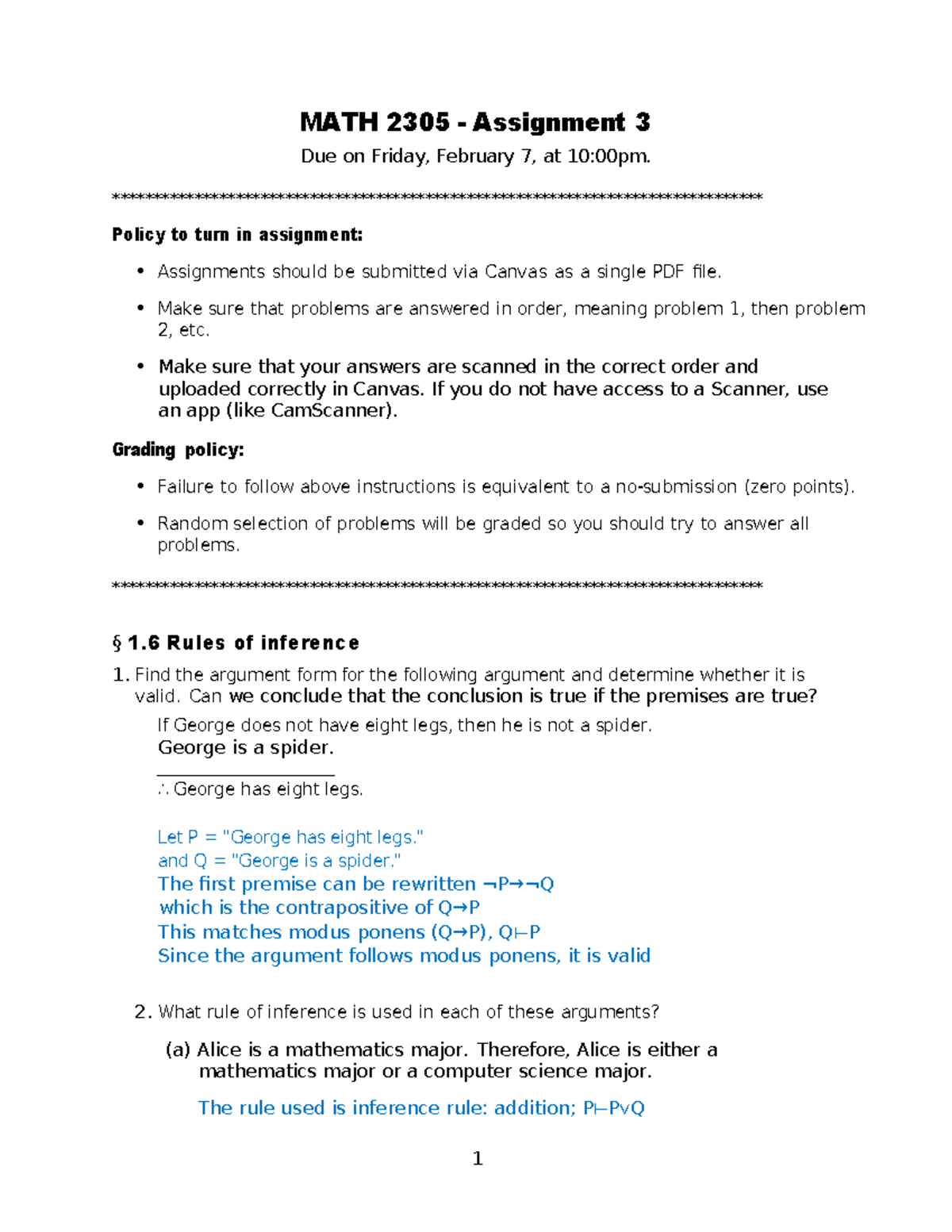 MATH 2305 Assignment 3 Guidelines and Inference Rules - Studocu