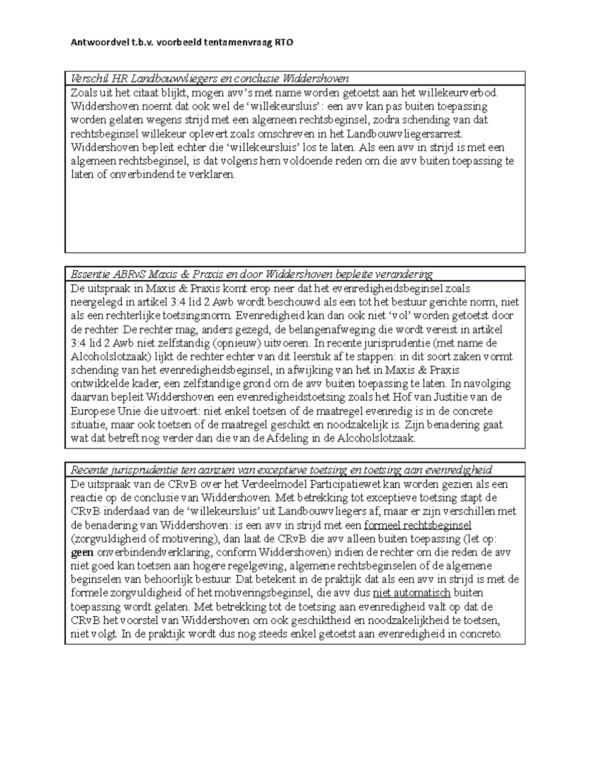 Tentamenvraag RTO 2020: Juridische Analyse en Conclusies Widdershoven ...