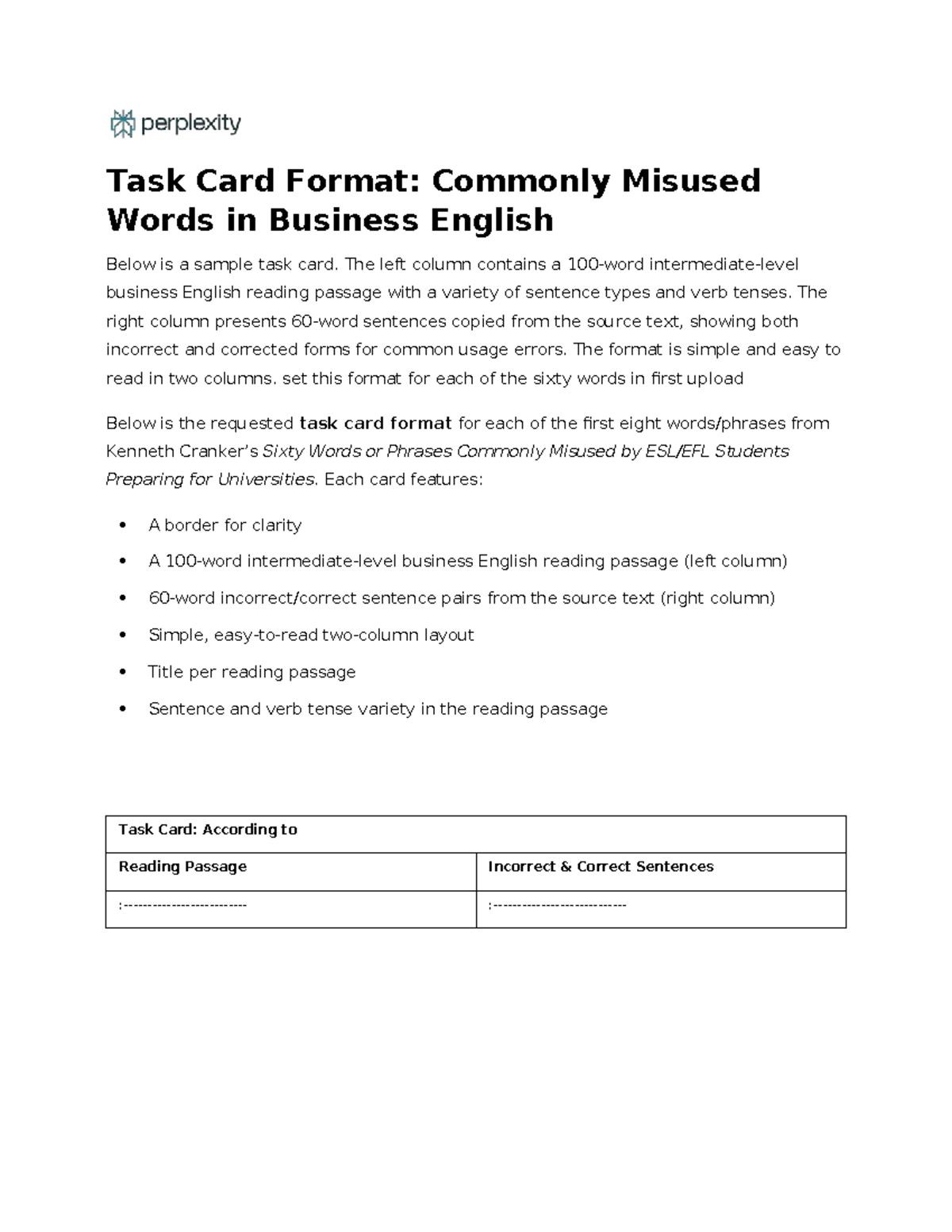 Task Card Format: Commonly Misused Words in Business English - Studocu