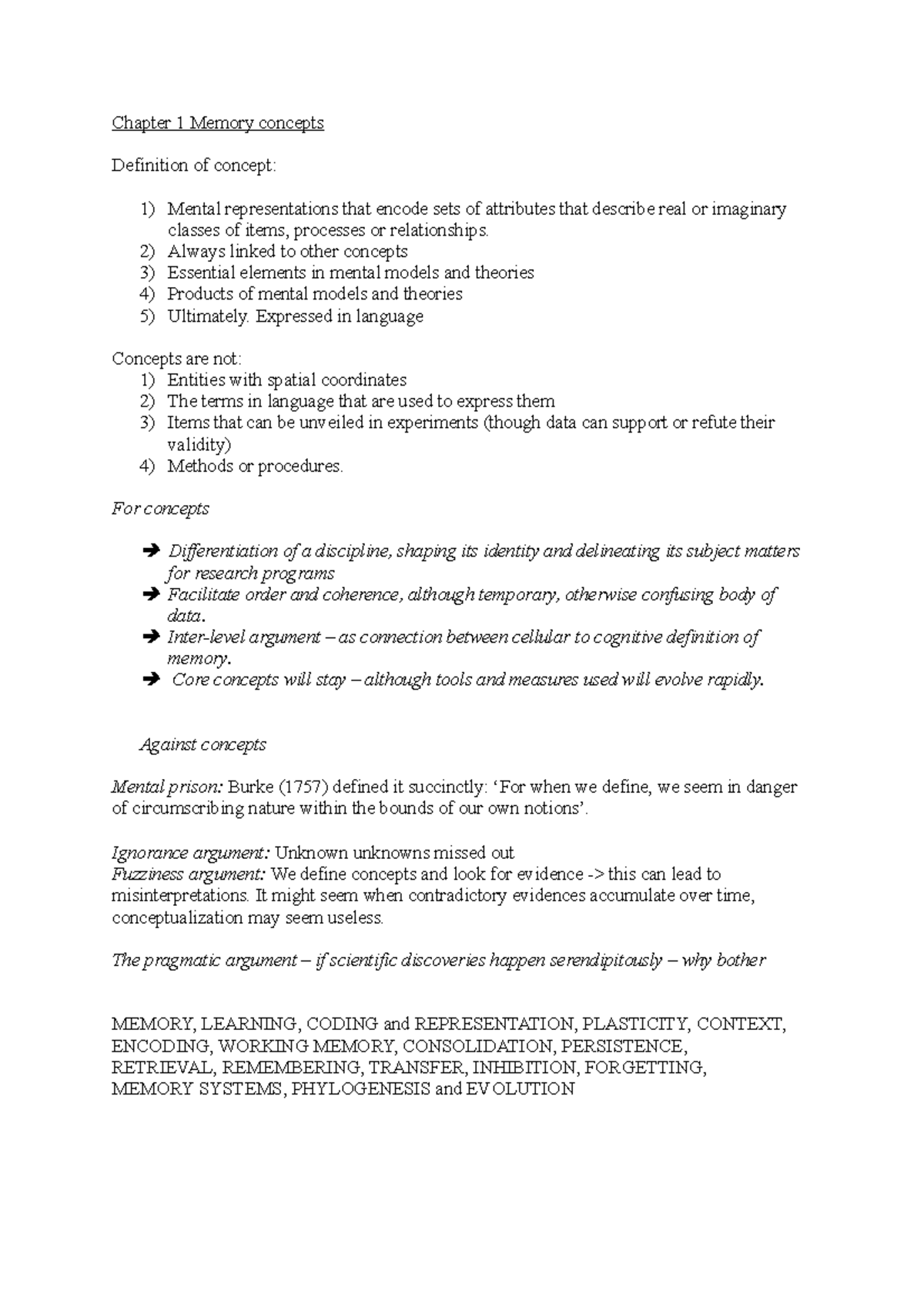 Memory Concepts and Mechanisms: Insights from Chapters 1-3 - Studocu