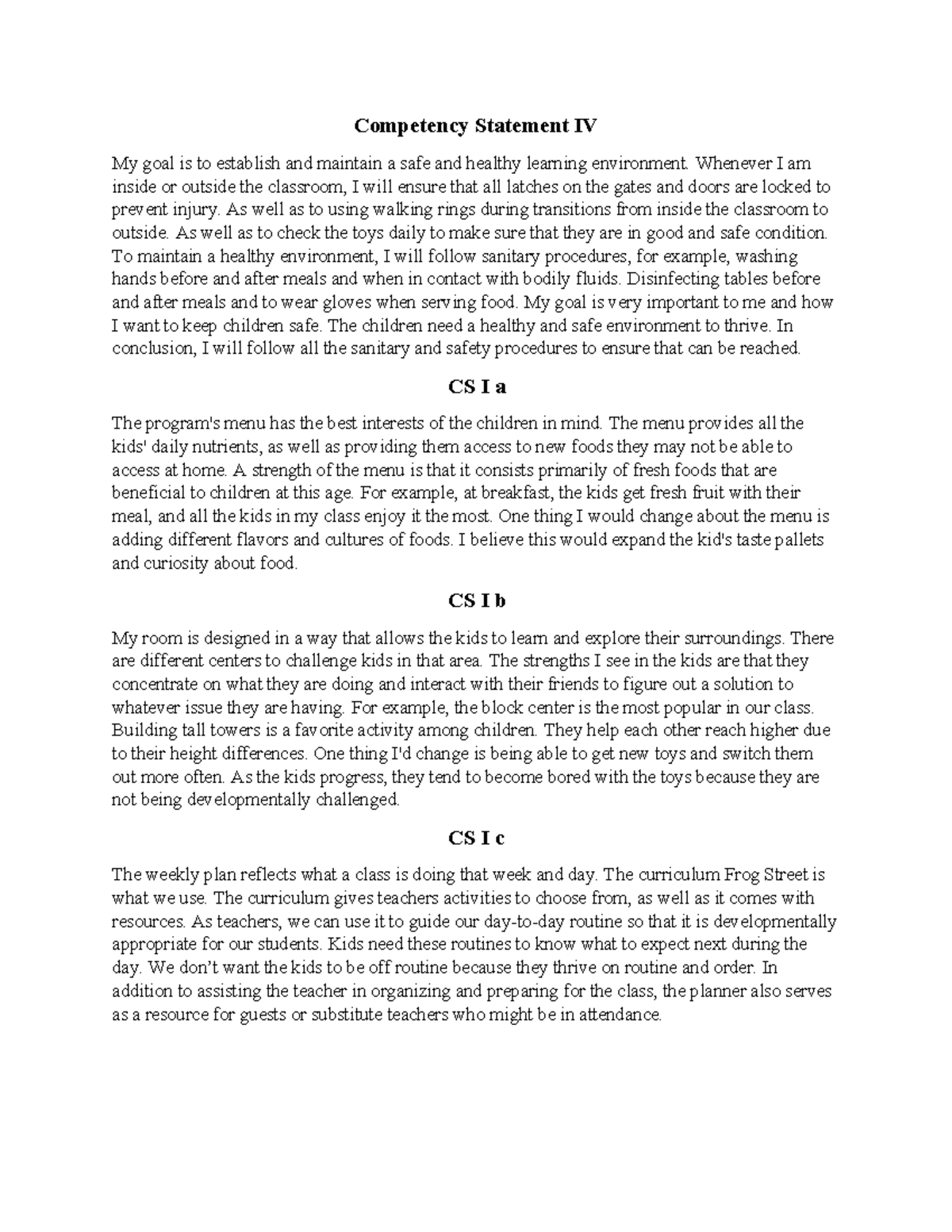 Competency Statement 1: Establishing a Safe Learning Environment - Studocu