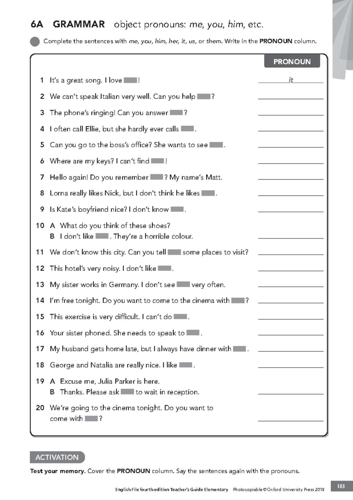 Object Pronouns Practice Exercises for English File 4th Edition - Studocu