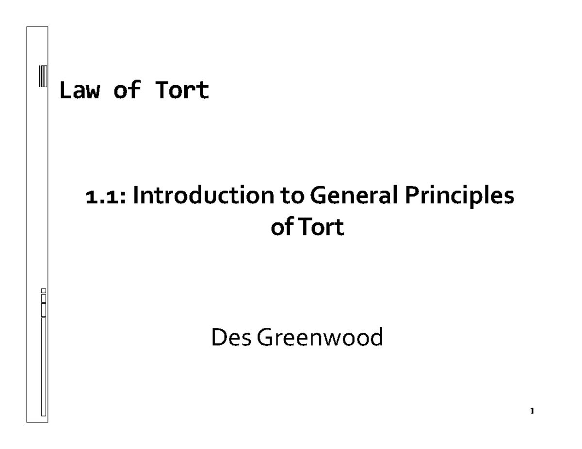 M03 2019-03-02: Intro to General Principles of Tort Law - Studocu