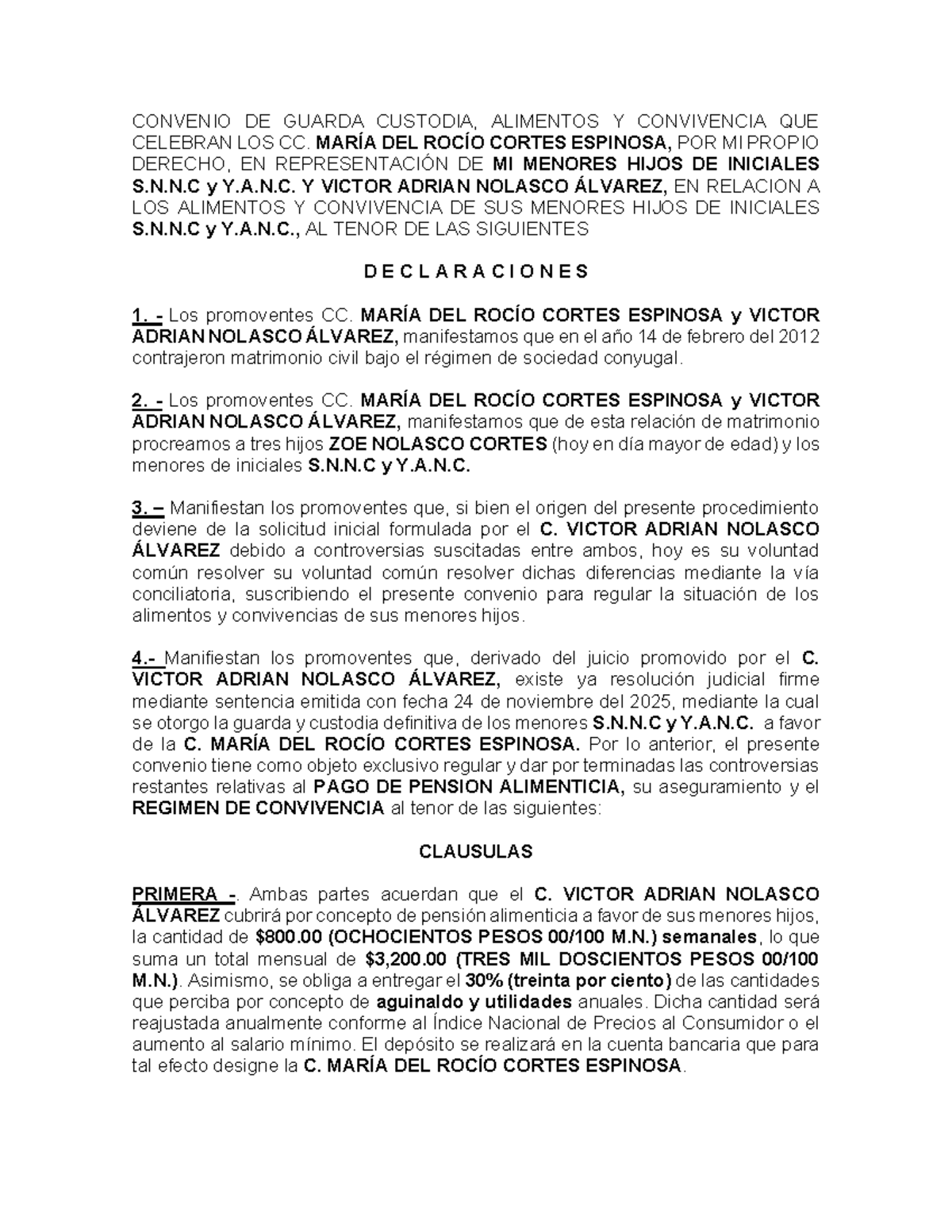 Convenio de Guarda y Custodia, Alimentos y Convivencia - 2026 - Studocu