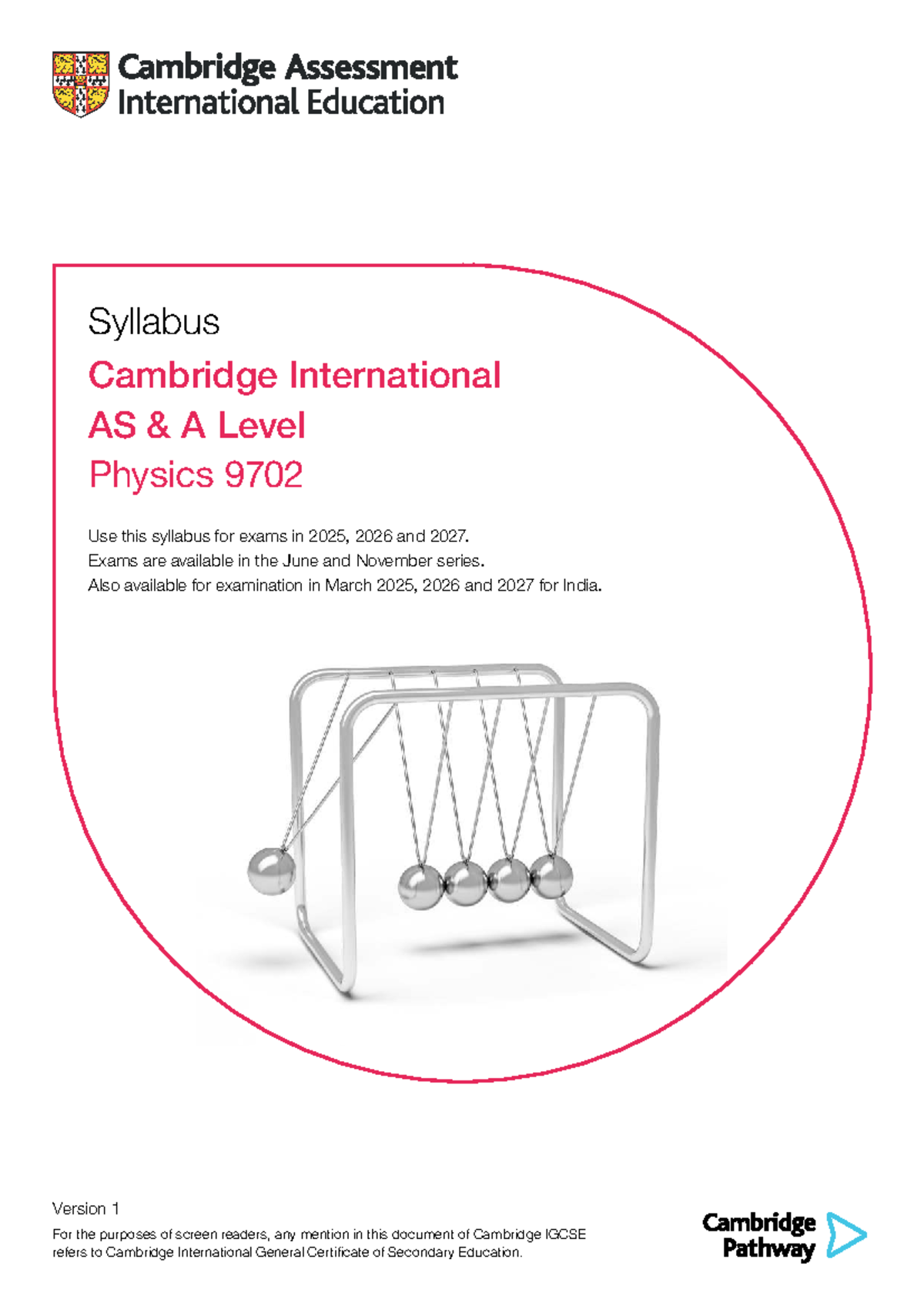 Cambridge International AS A Level Physics 9702 Syllabus (2025-2027 ...