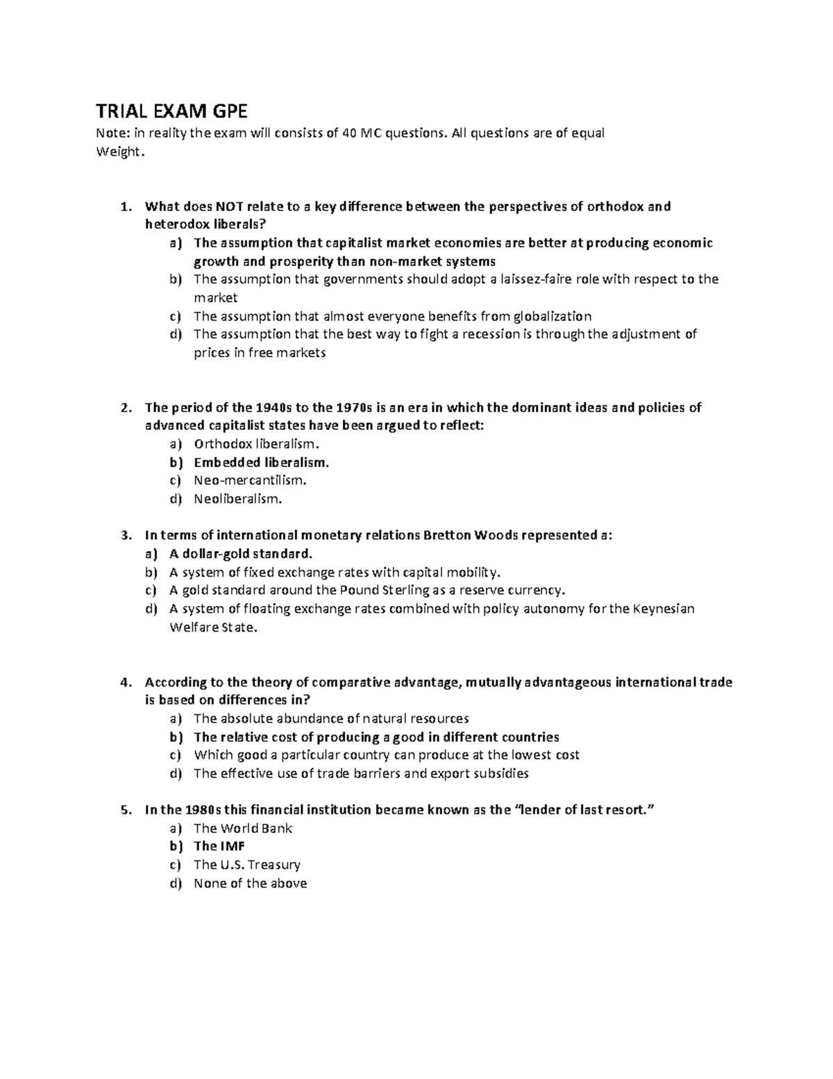 Trial Exam GPE 2019 - Correct Answers for Key Concepts - Studeersnel