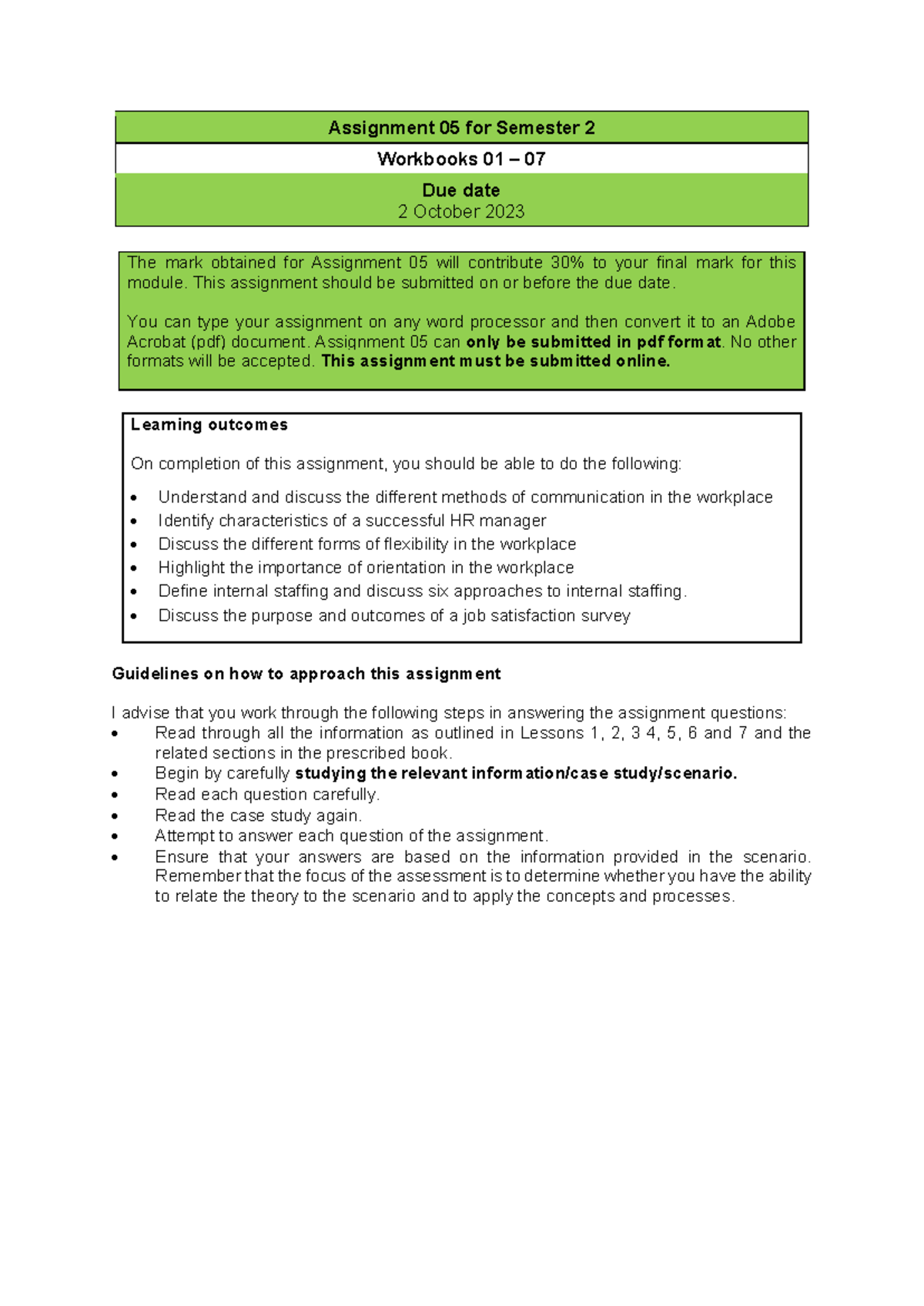 Assignment 05: HR Management Insights for Semester 2 - Studocu