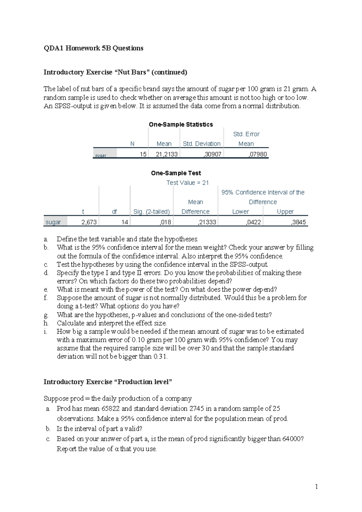 QDA1 Homework 5B: Statistical Analysis of Sugar Content and Production ...