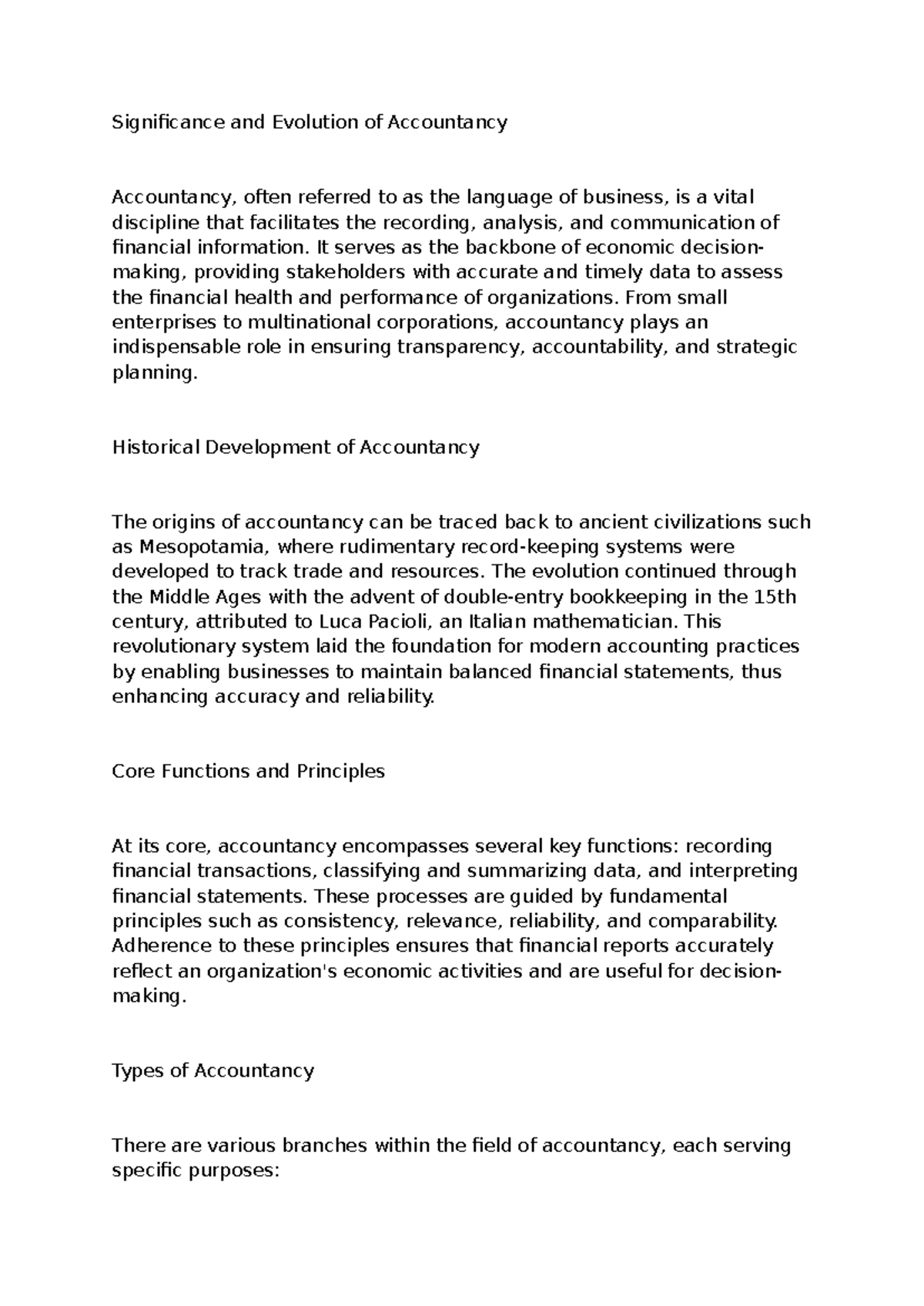 Significance and Evolution of Accountancy: A Comprehensive Overview ...