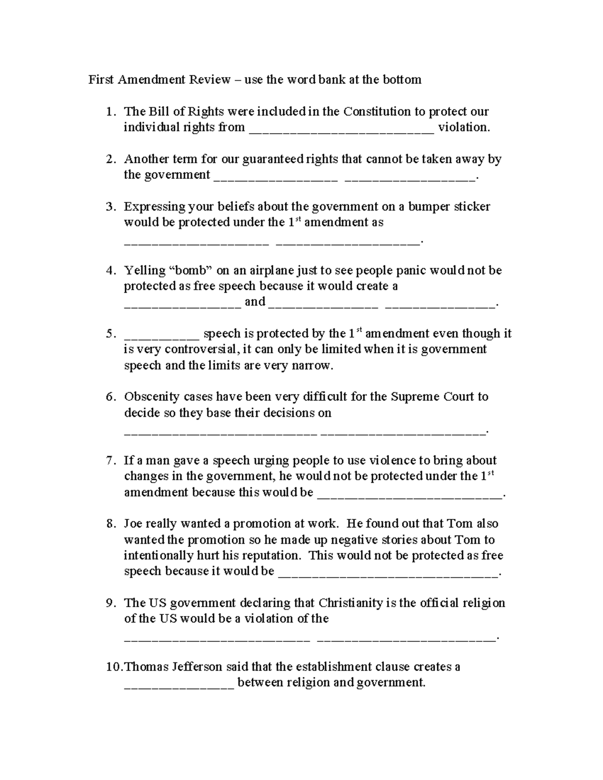 First Amendment Review: Key Concepts and Case Examples - Studocu