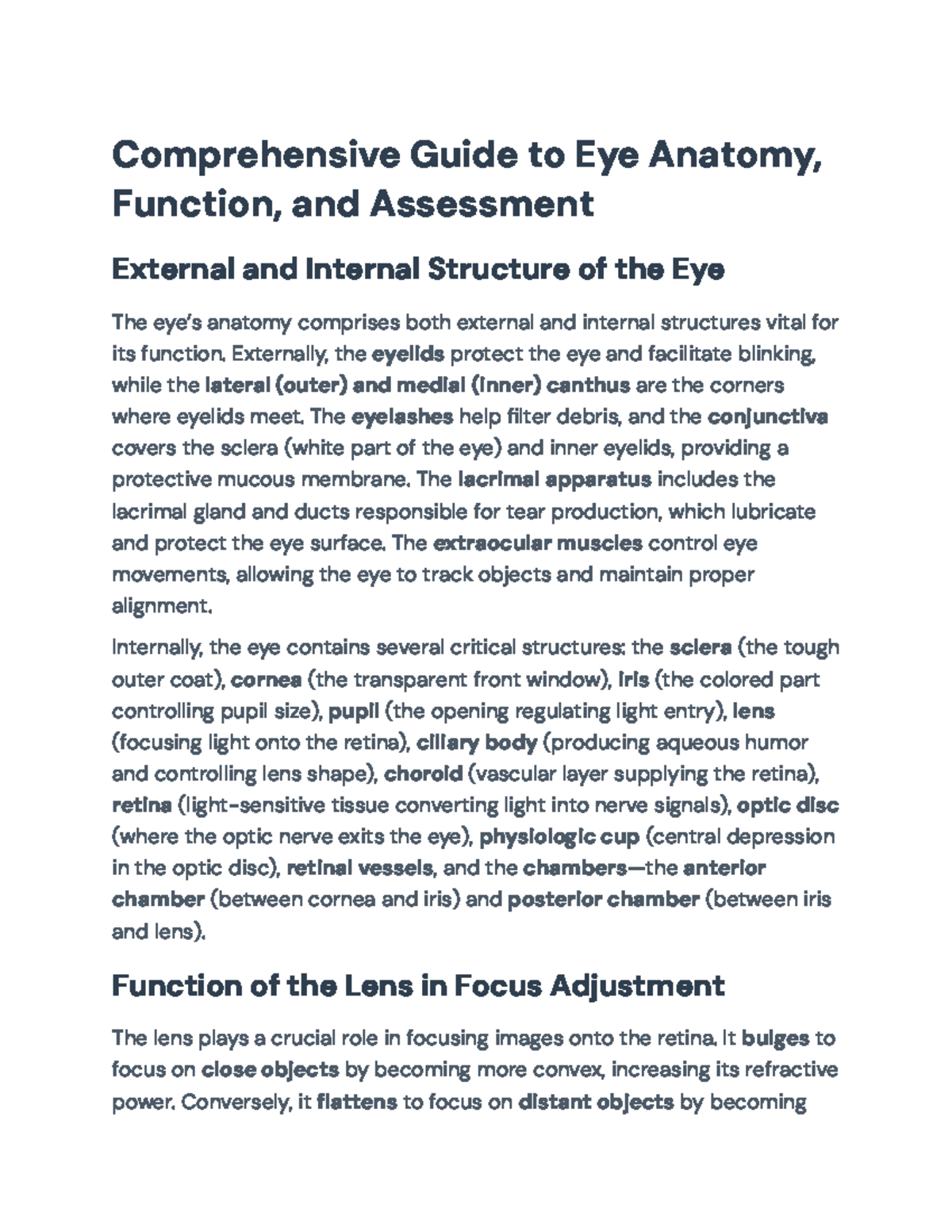 Comprehensive Guide to Eye Anatomy & Assessment Techniques (Course Code ...