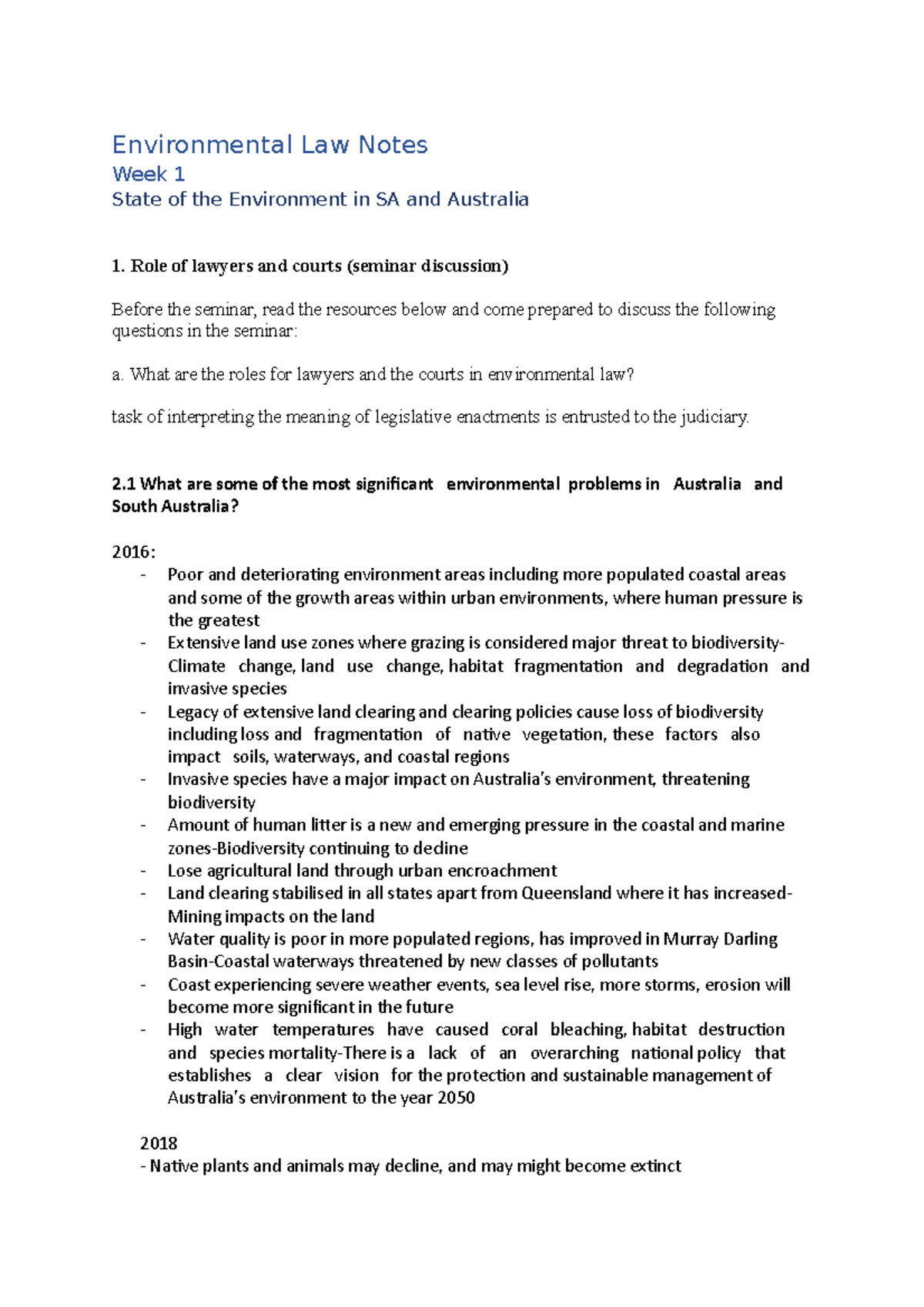 2021 Environmental Law Notes: Overview of Key Issues and Concepts - Studocu