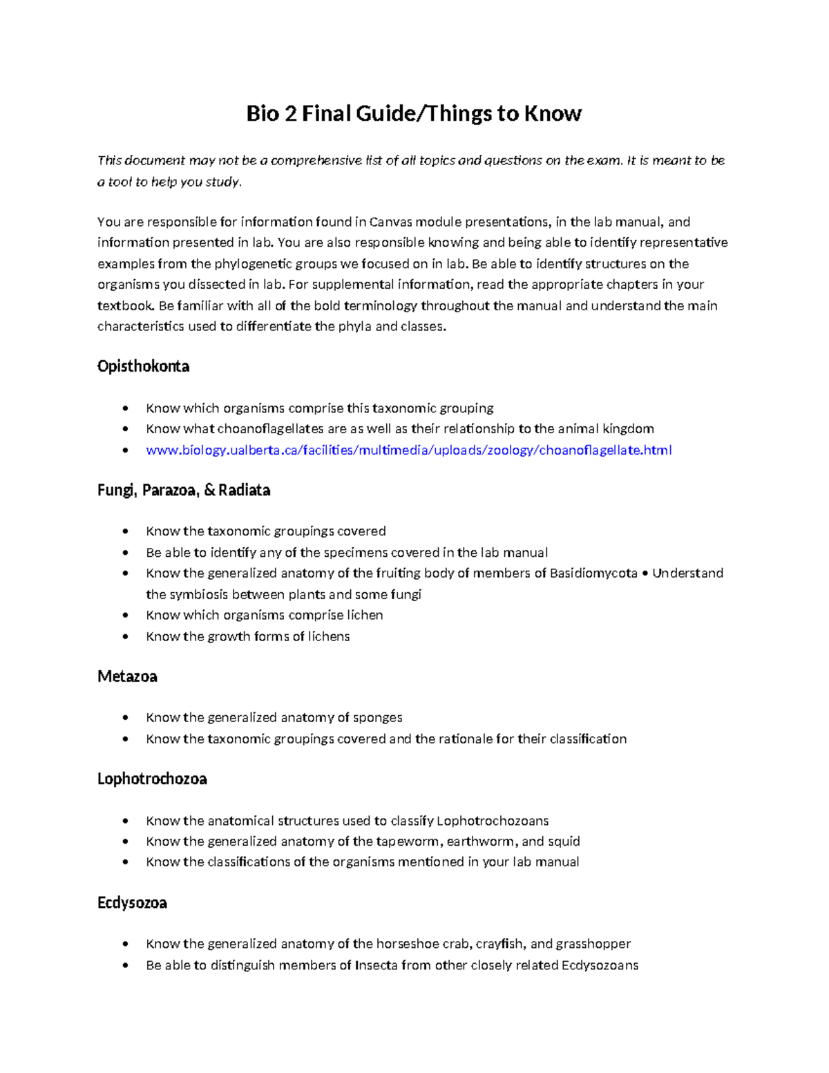 Bio 2 Final Exam Study Guide: Key Topics and Concepts to Review - Studocu