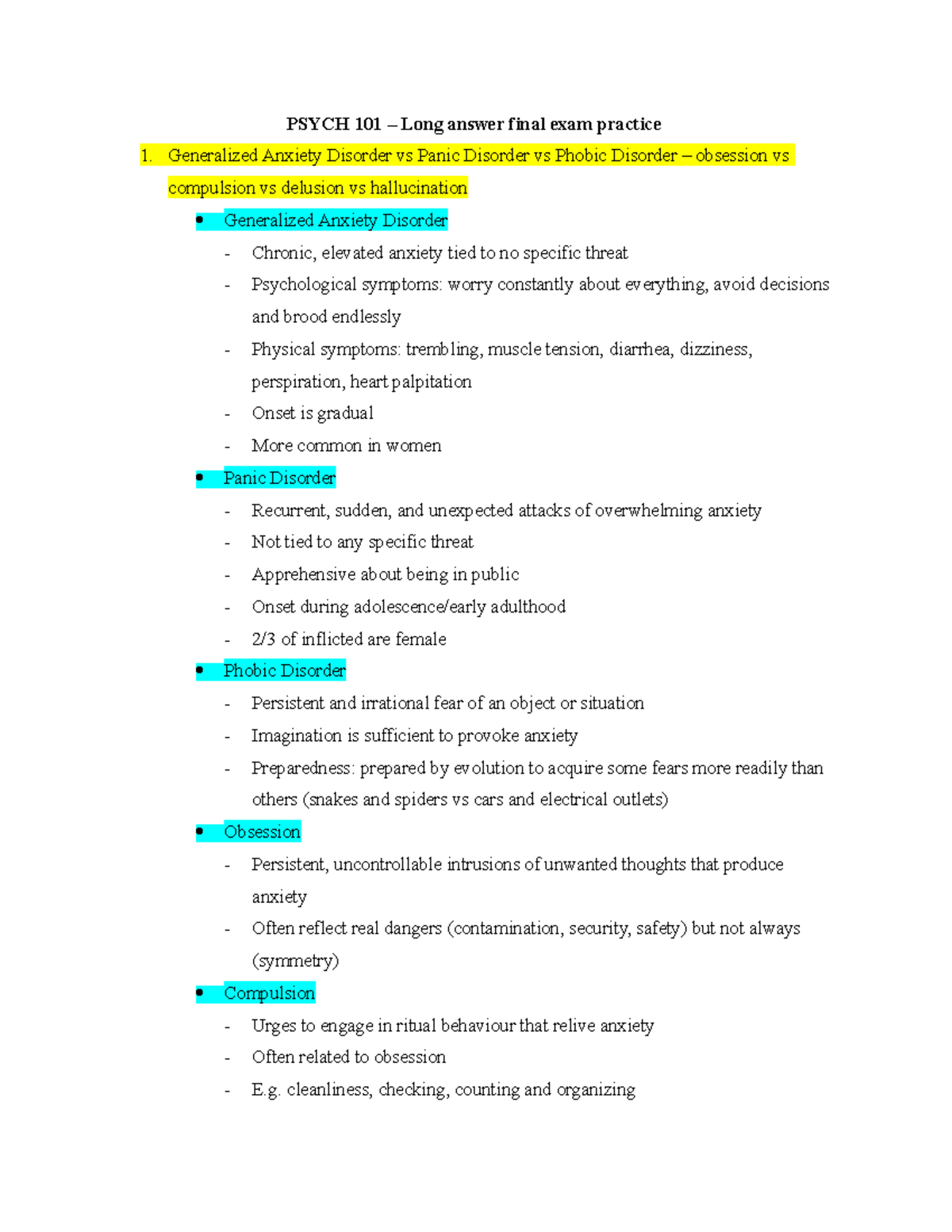 Final Exam Questions - PSYCH 101 – Long answer final exam practice ...