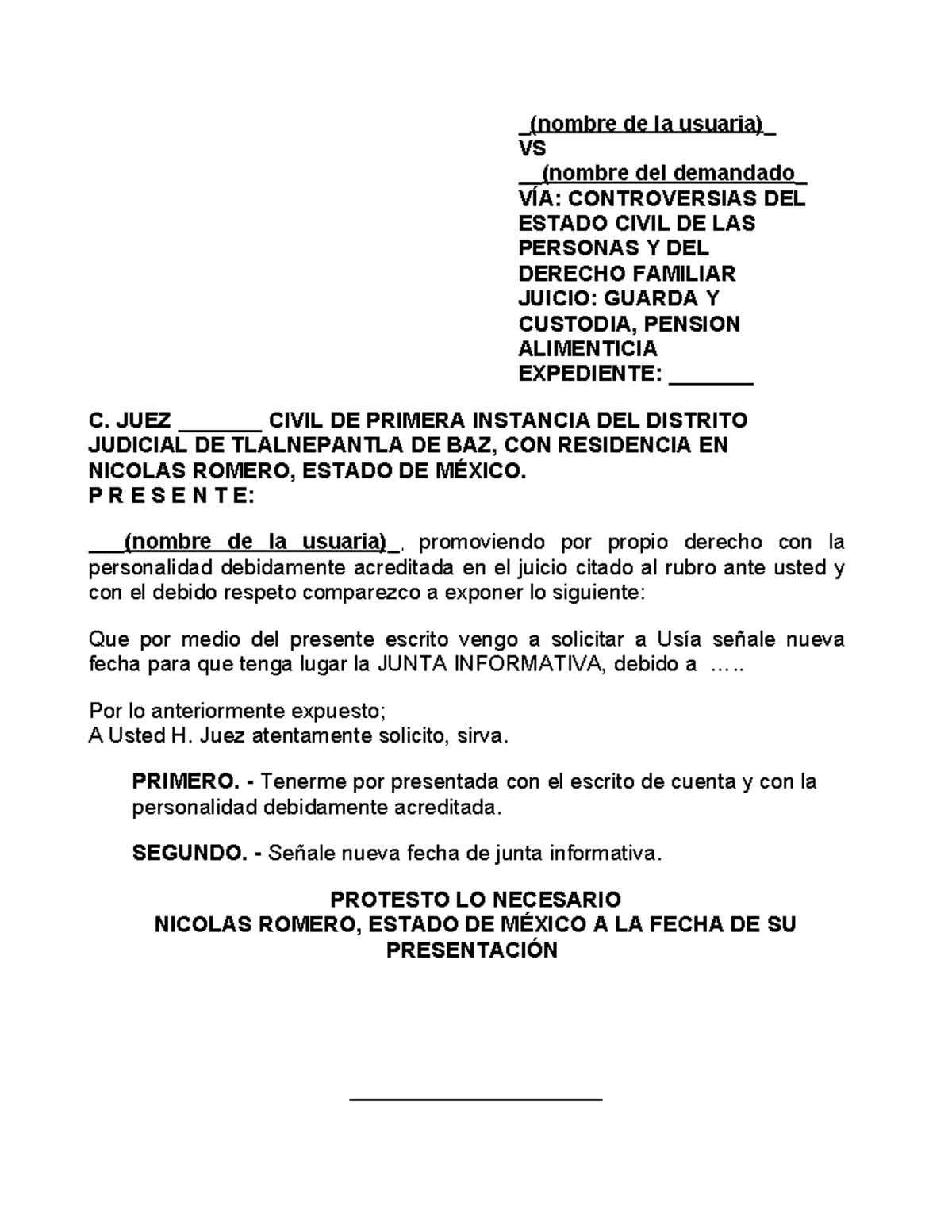Junta Informativa para Juicio de Guarda y Custodia, Estado Civil - Studocu