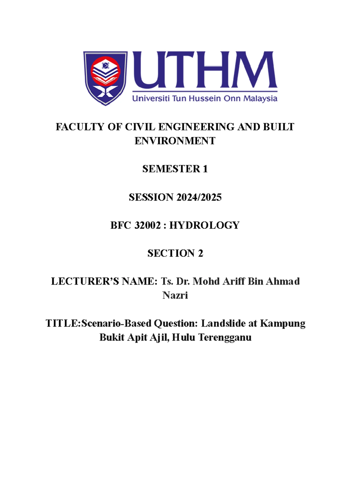Hydrology Assignment BFC32002: Chapter 5 Hydrograph Derivation - Studocu