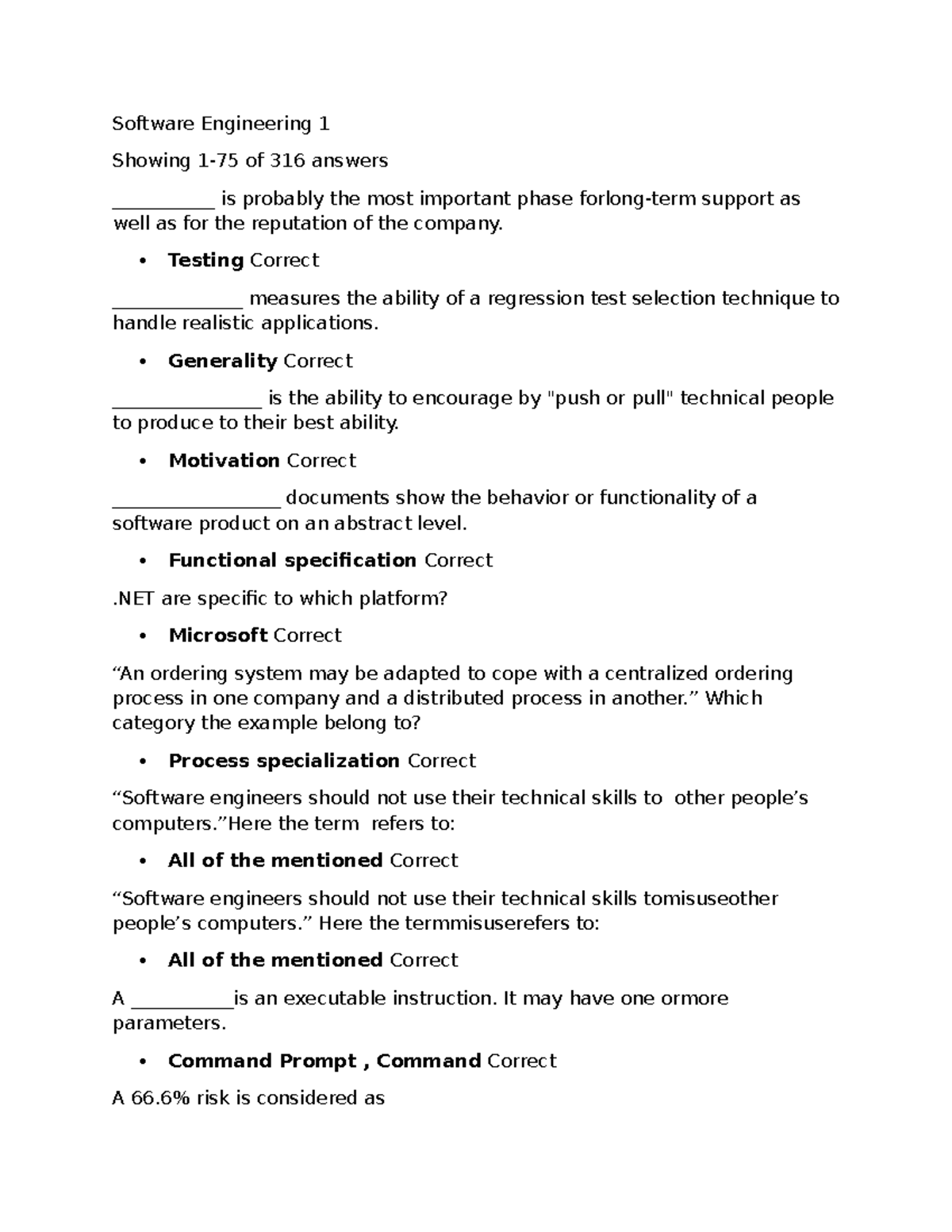 Software Engineering 1 Final Exam Review Notes - Studocu