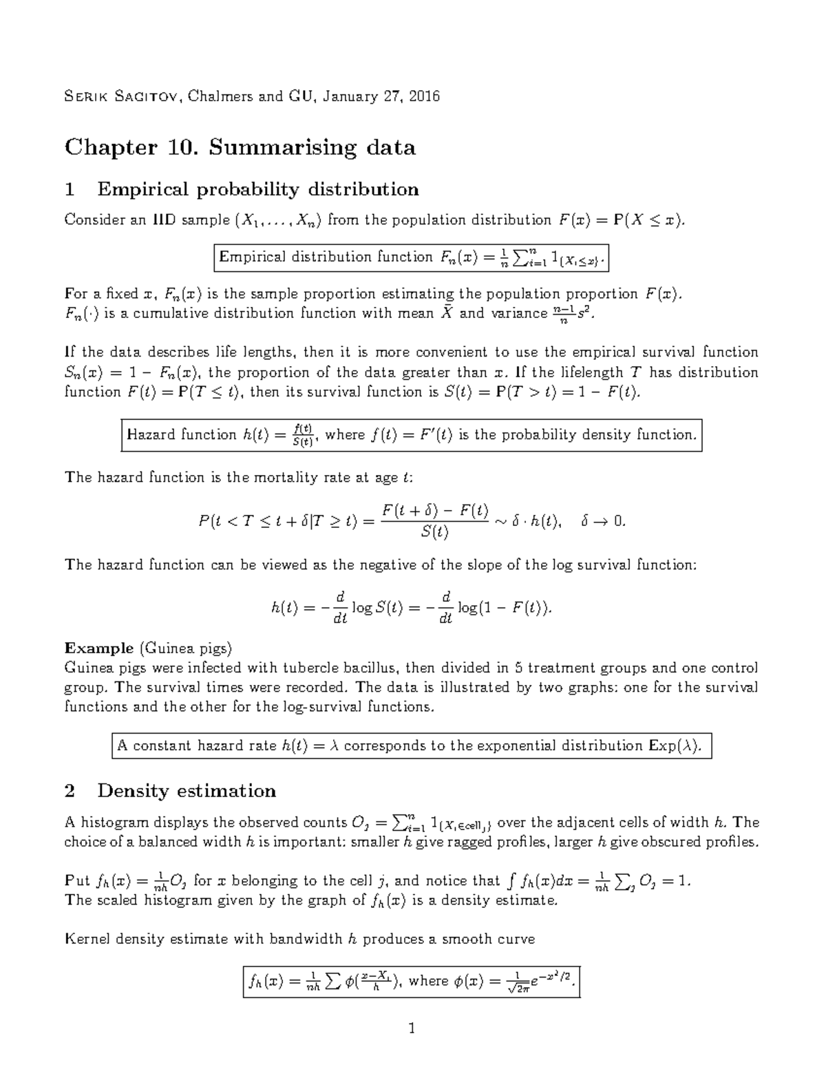 Lecture notes - Summarising Data - Statistical Inference 2015/16 ...