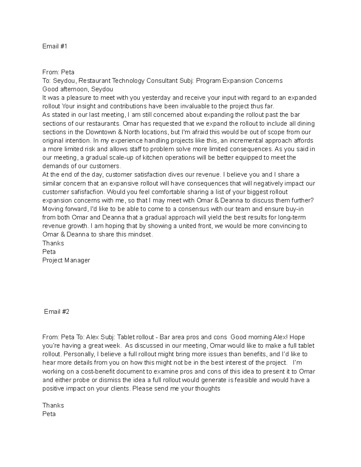 Email Correspondence on Project Rollout Concerns and Analysis - Studocu