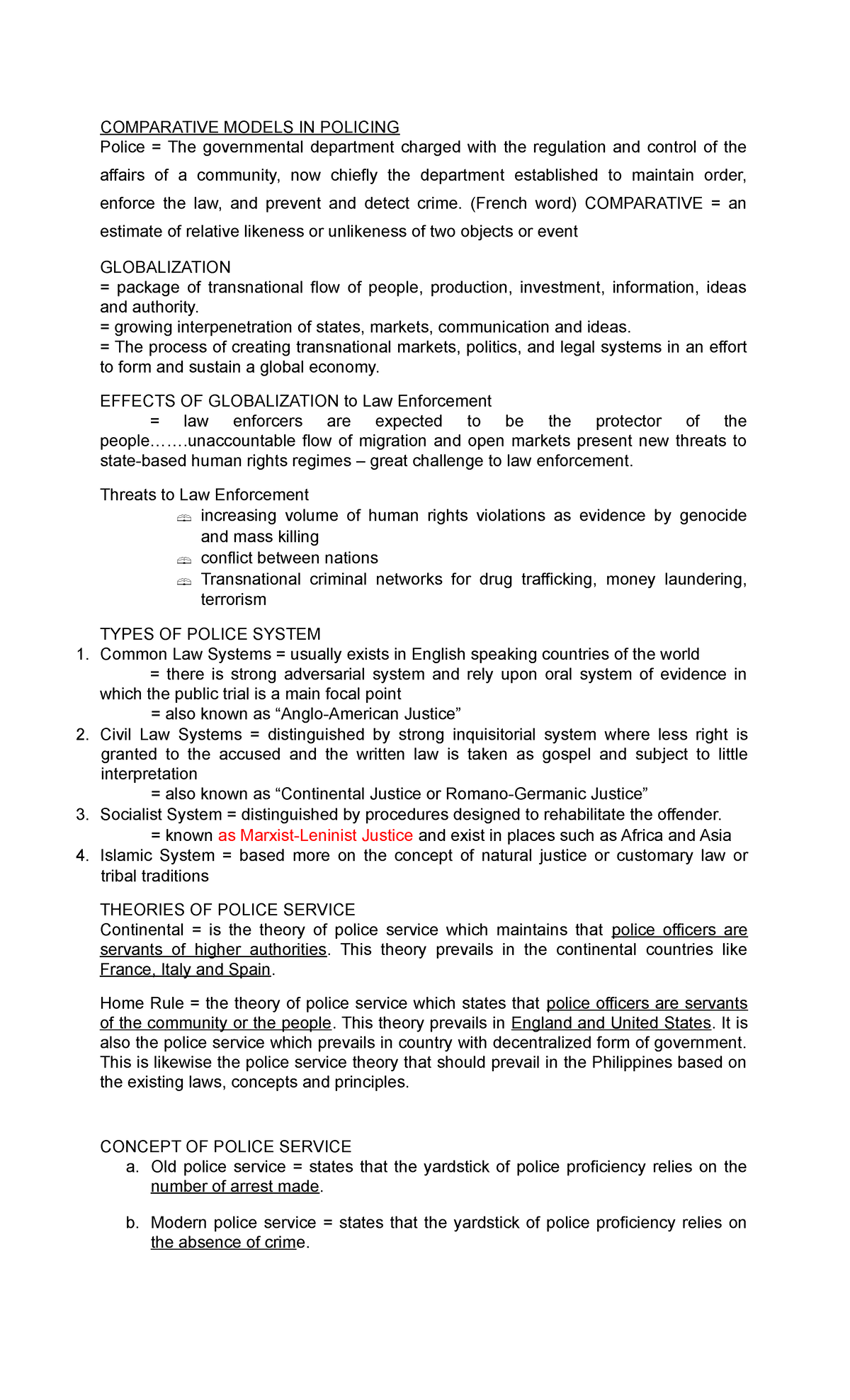 Comparative Models of Policing Systems: A Global Perspective - Studocu