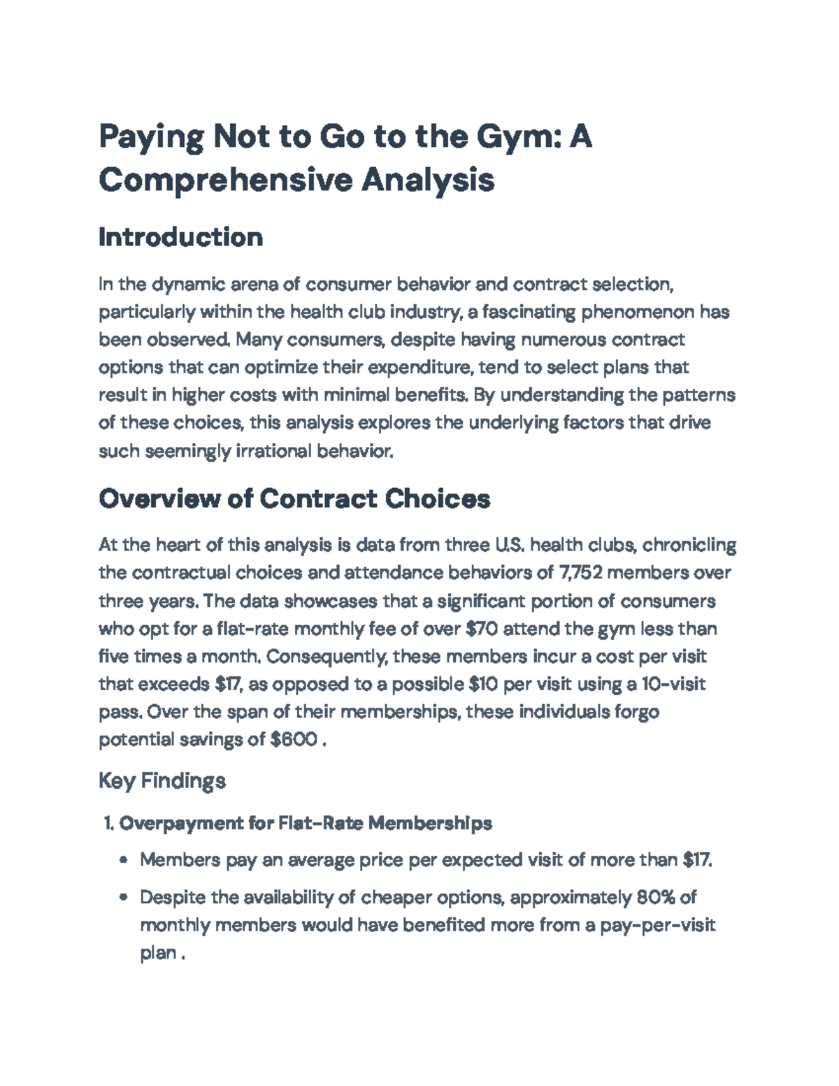 Consumer Behavior in Health Club Contracts: Analyzing Overpayment and ...