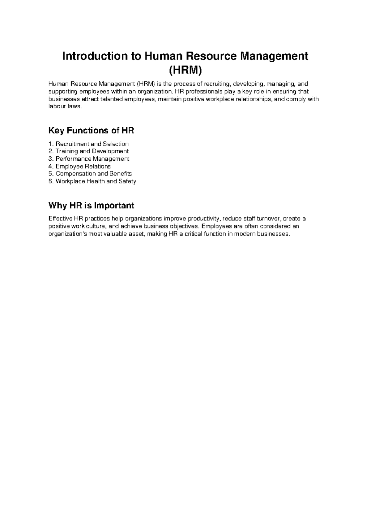 HRM 101: Introduction to Human Resource Management Overview - Studocu