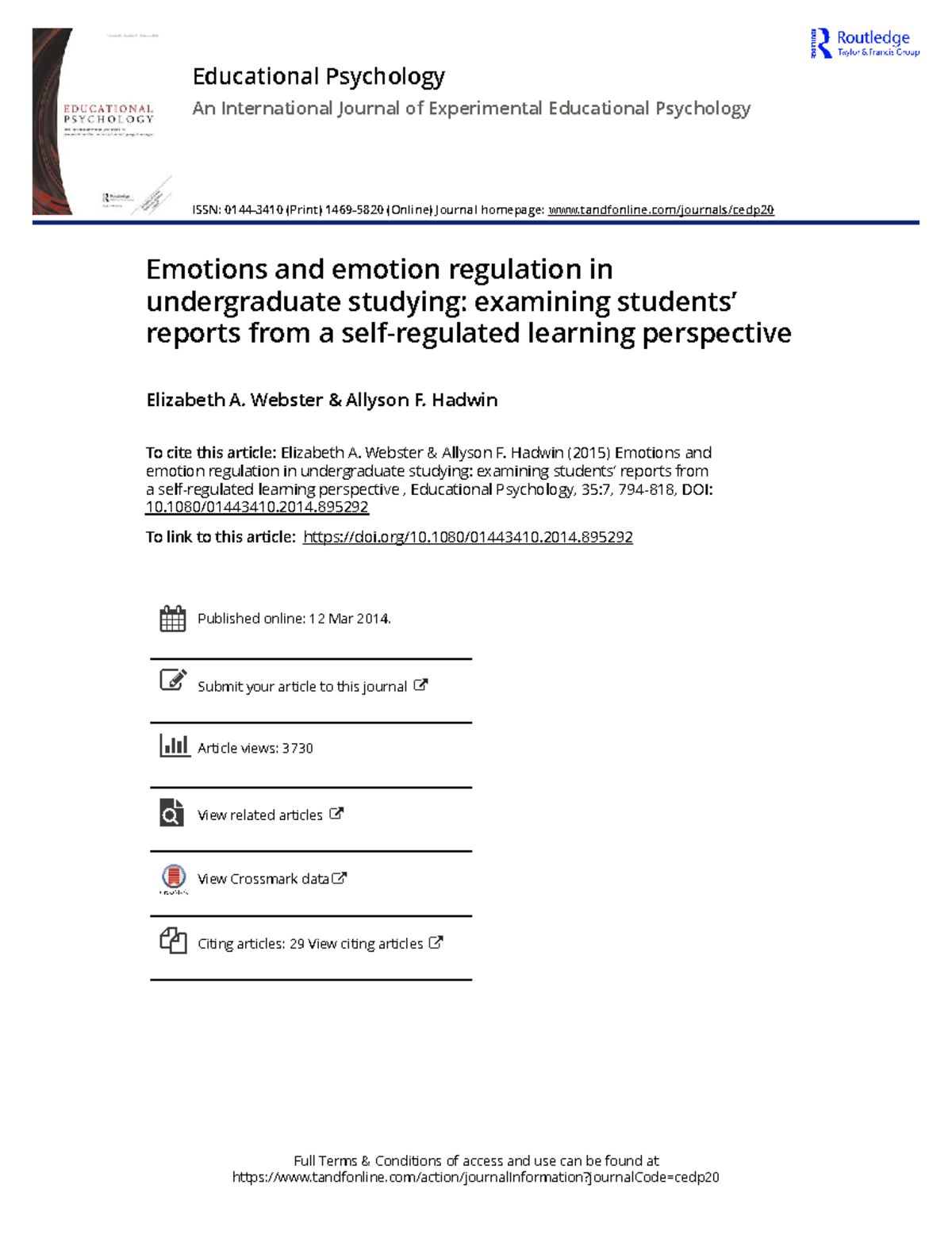Emotions and emotion regulation in undergraduate studying examining ...