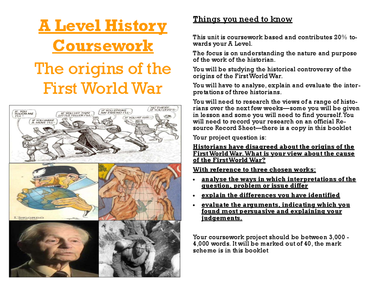 Edexcel A Level History Coursework - Origins of WW1 Overview - Studocu