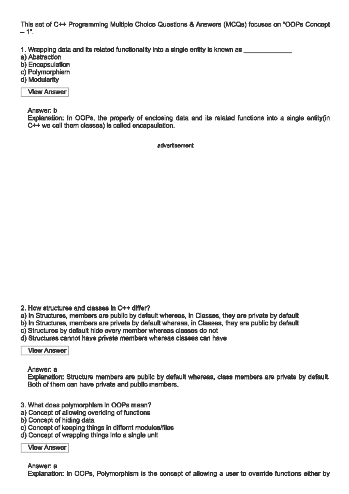 C++ mcq - Sanfoundary mcq - C++ Programming - Studocu