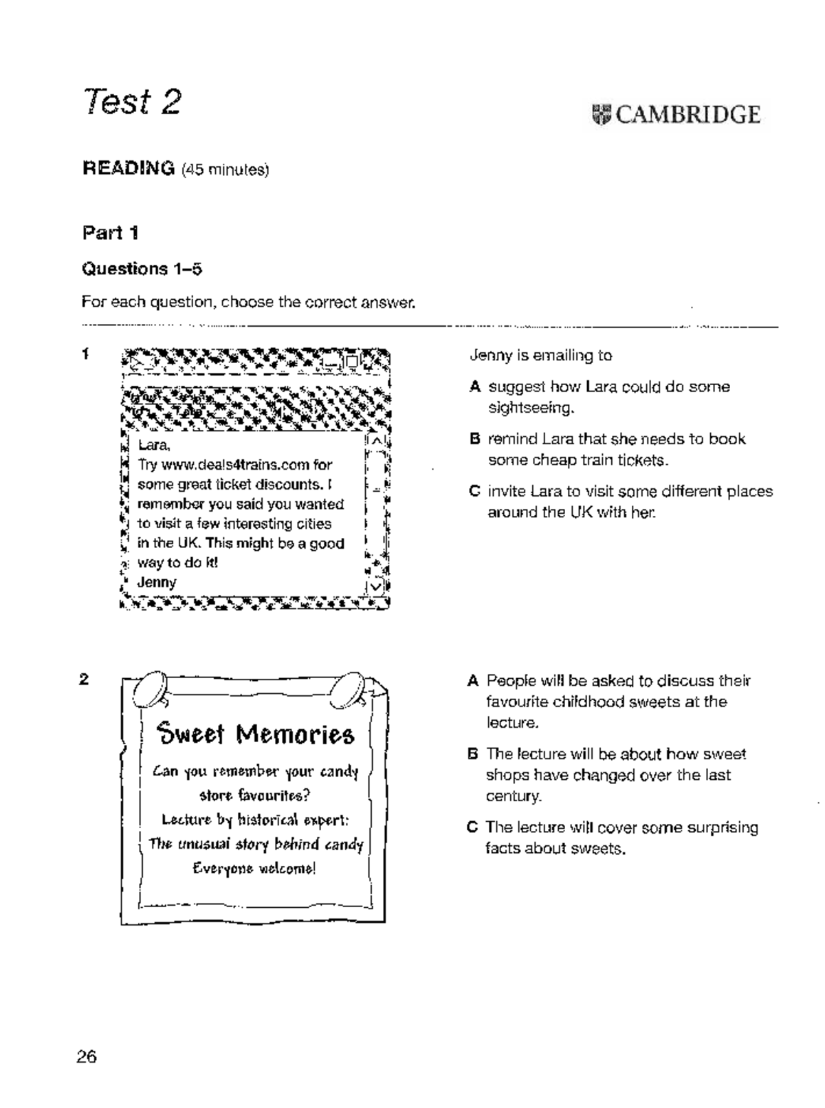 Pet Test 2 - Reading and Listening Practice Questions - Studocu