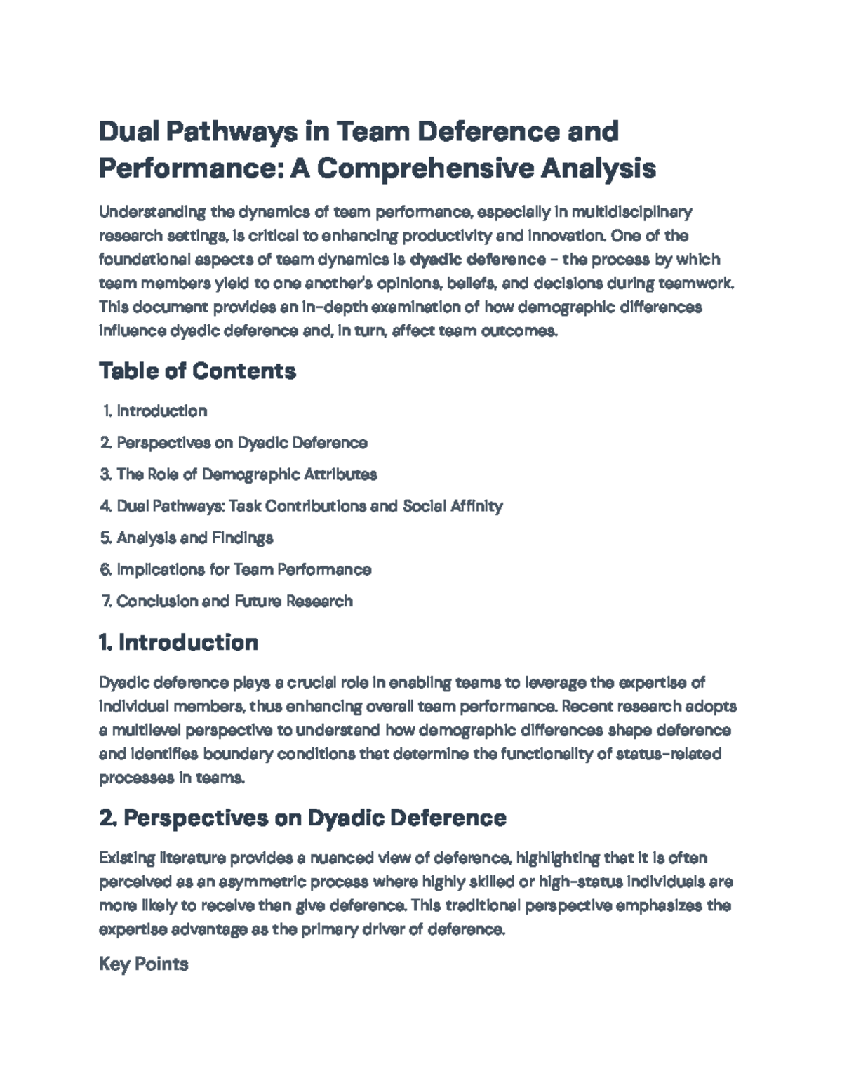 Analyzing Dyadic Deference and Team Performance: Implications ...