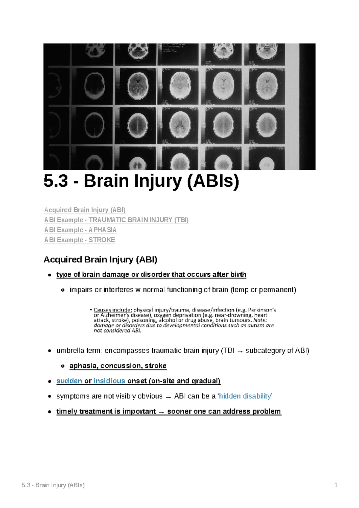 5.3 Acquired Brain Injury (ABI) Overview and Examples - Studocu