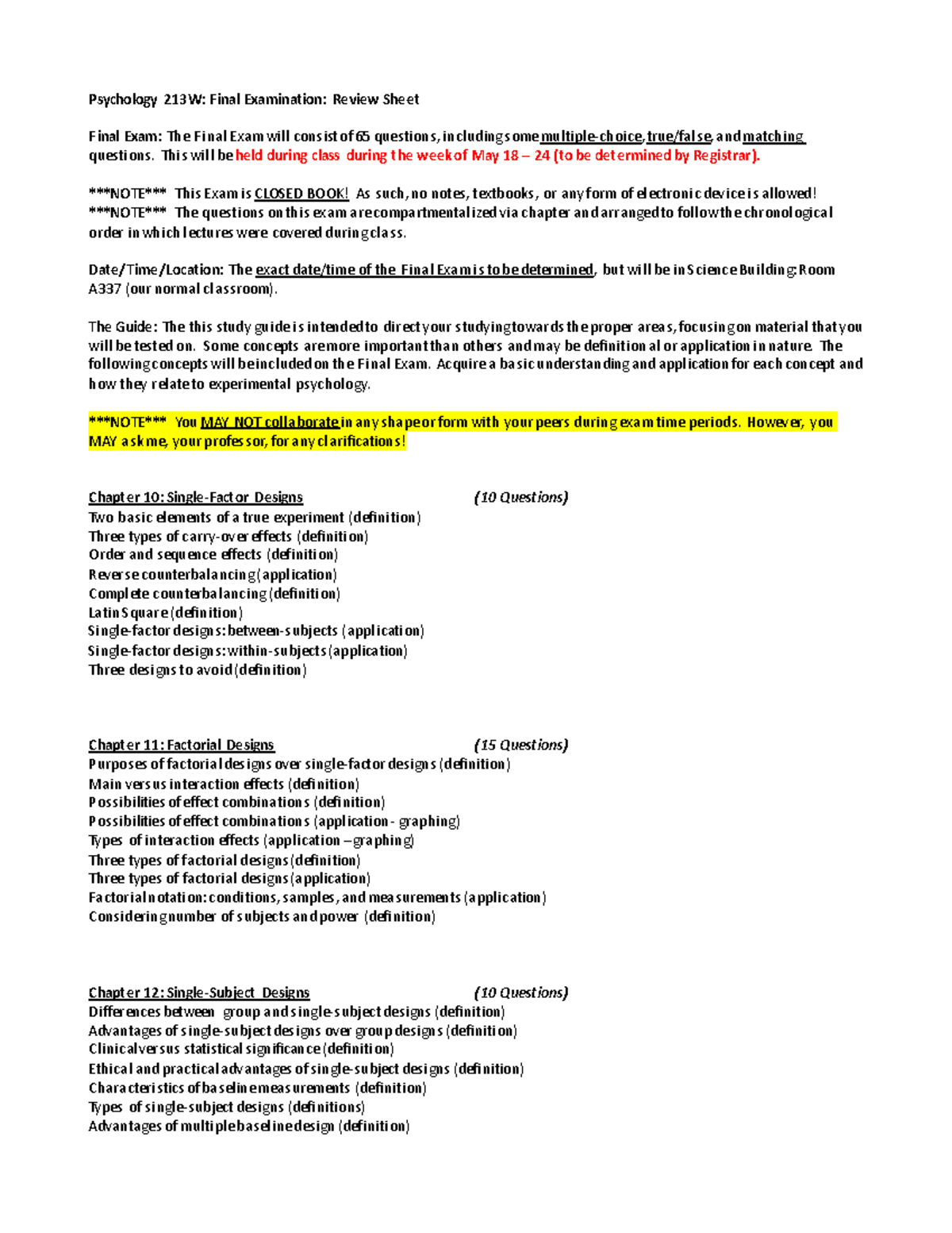 Psych 213W - Final Exam Review Guide with Key Topics & Concepts - Studocu