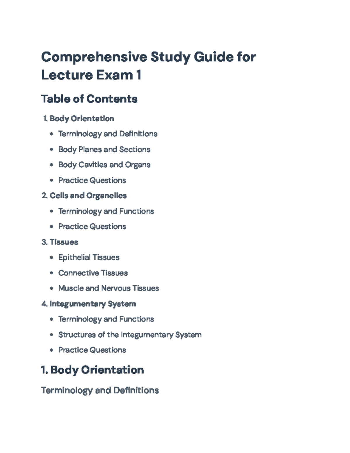 Comprehensive Study Guide for Anatomy & Physiology Exam 1 - Studocu