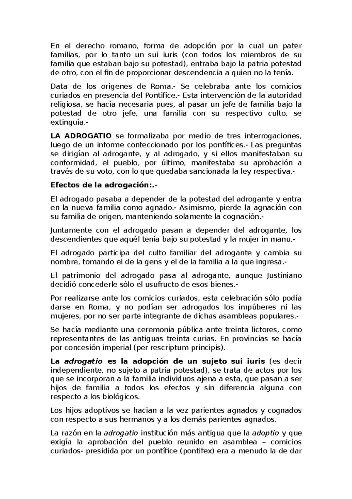 Derecho Romano: Adrogatio y Filiación en el Orden Jurídico - Studocu