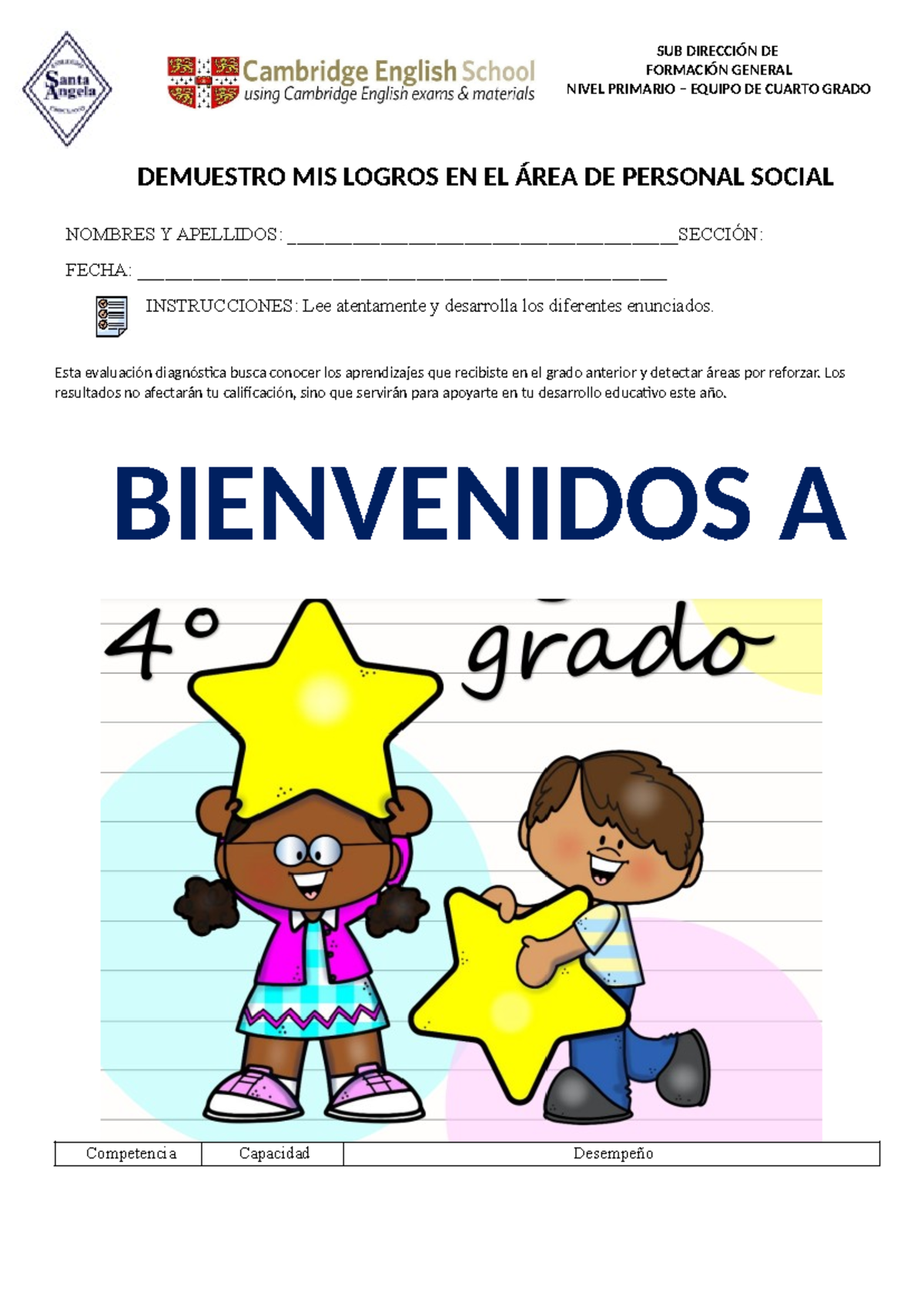 Evaluación Diagnóstica de Personal Social 4to Grado - 2025 - Studocu