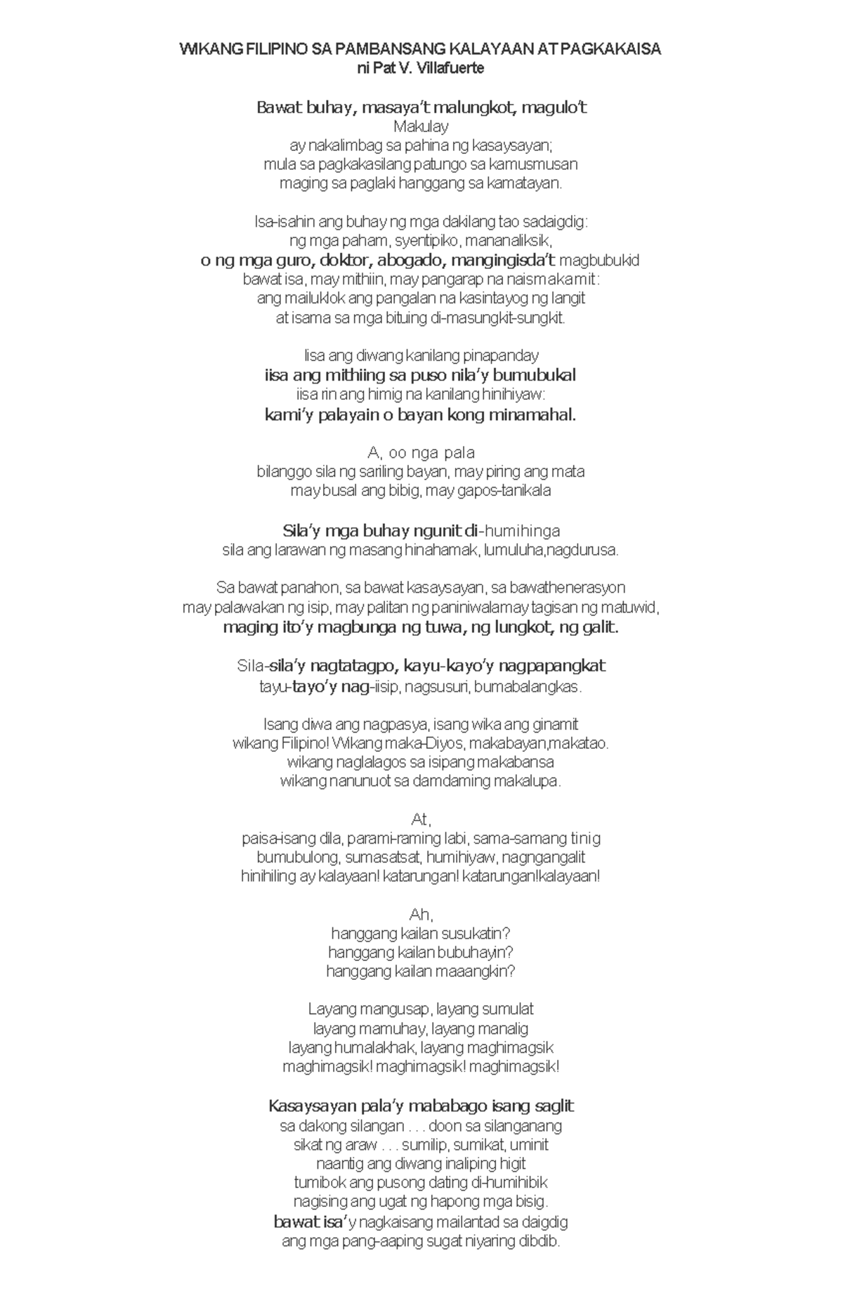 Sabayang pagbigkas - For Buwan ng Wika - WIKANG FILIPINO SA PAMBANSANG ...