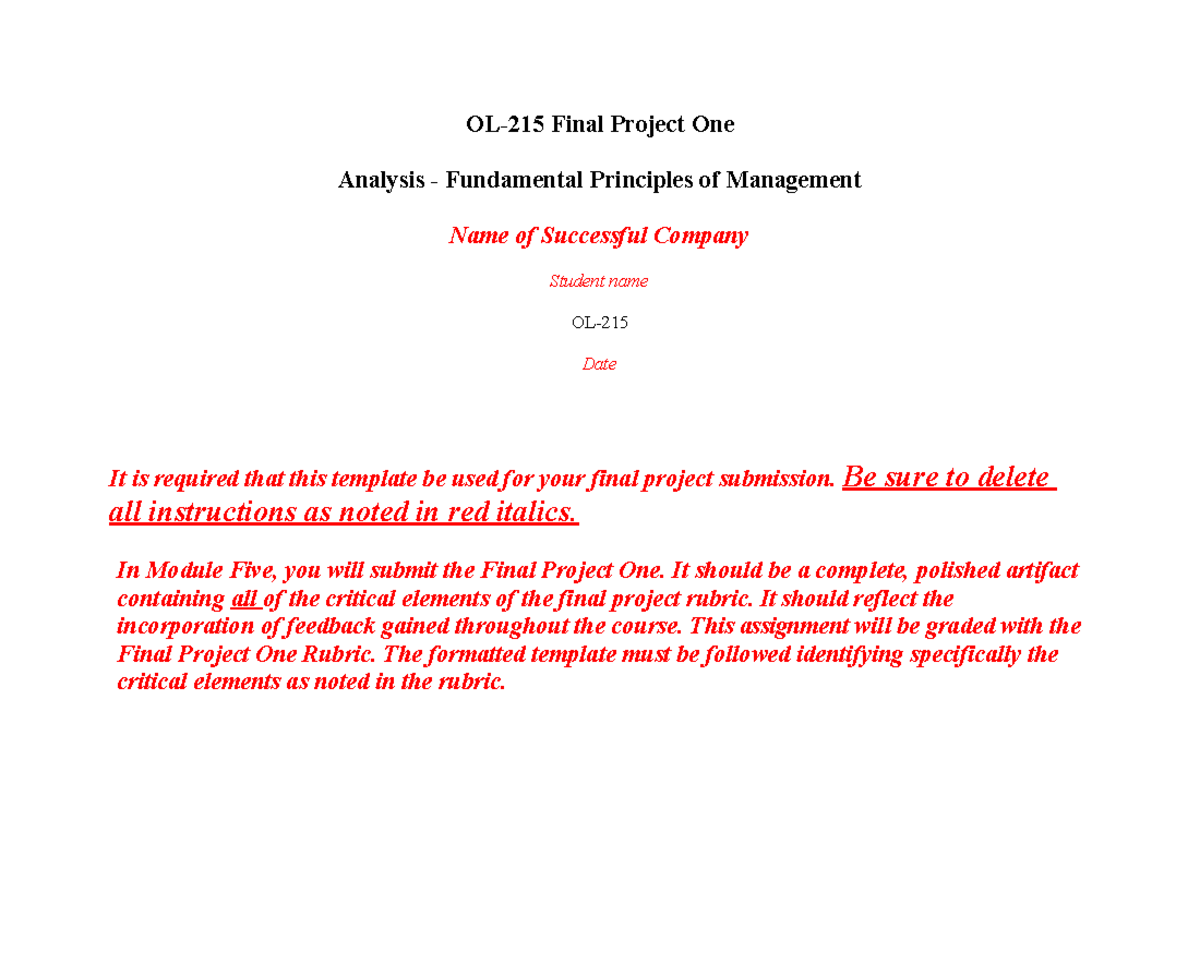 OL 215 - Final Project One Template: Principles of Management Analysis ...