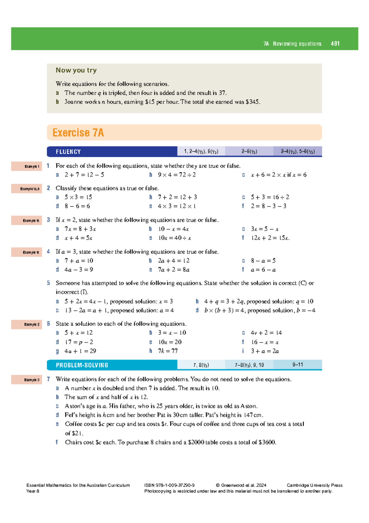 7A&B - Practice materials for maths 1B - 7A Reviewing equations 481 ...