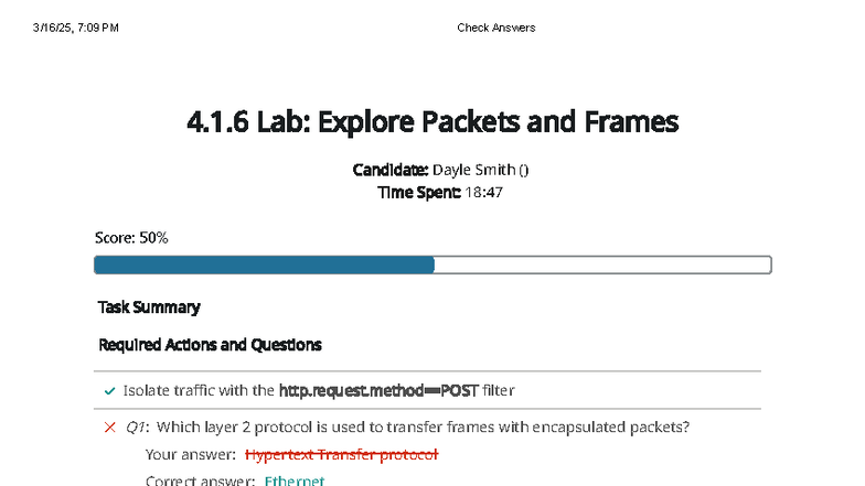CompTIA 1 Lab: Explore Packets and Frames Check Answers 4.1.6 - Studocu
