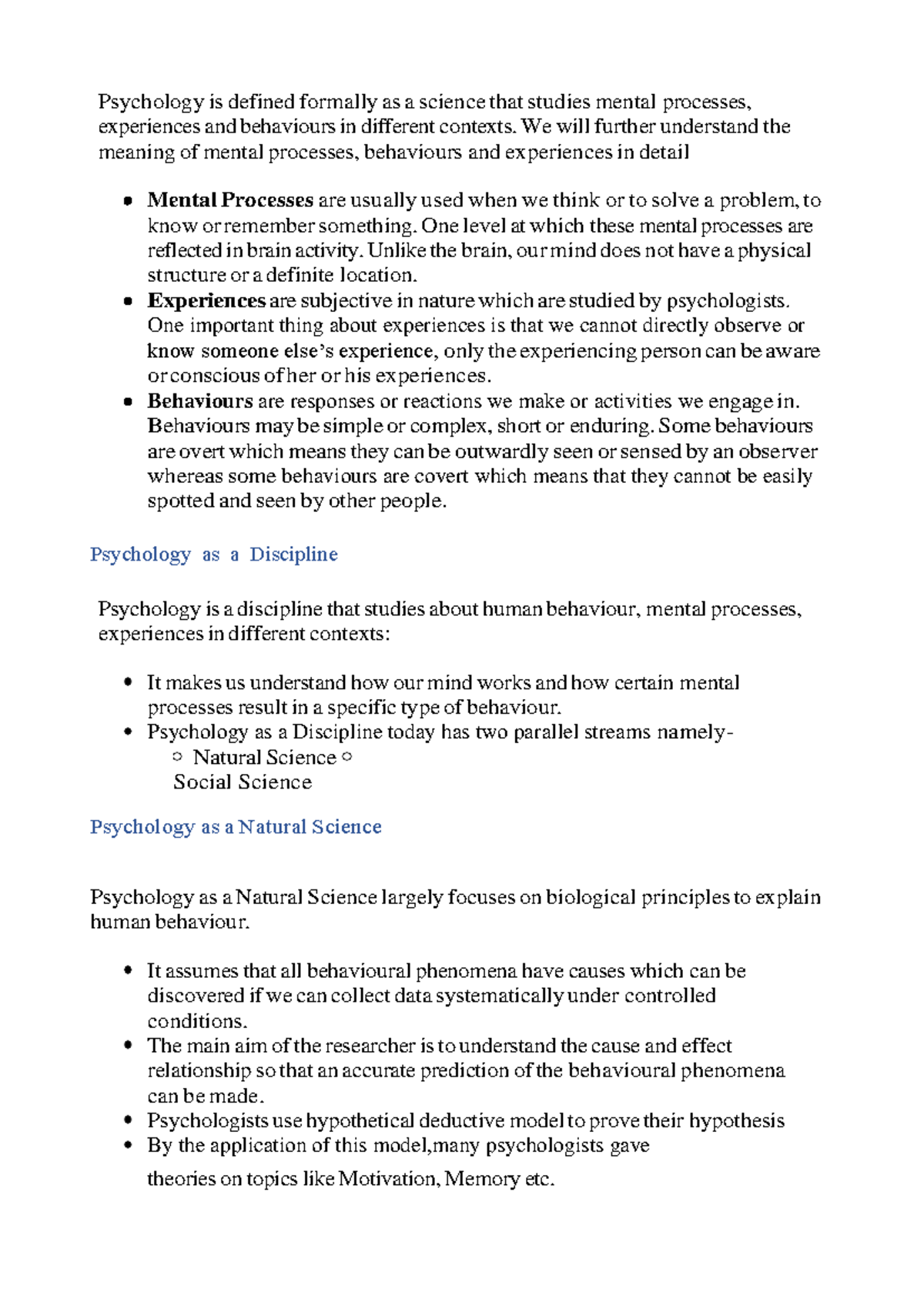Chapter 1: What is Psychology? (PSY101) - Studocu