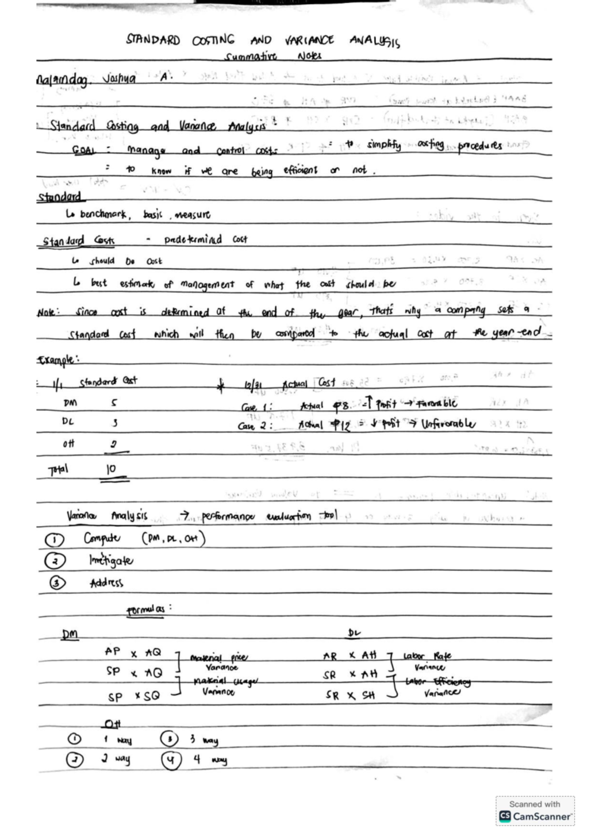 Standard Costing & Variance Analysis Notes (CS 101) - Studocu